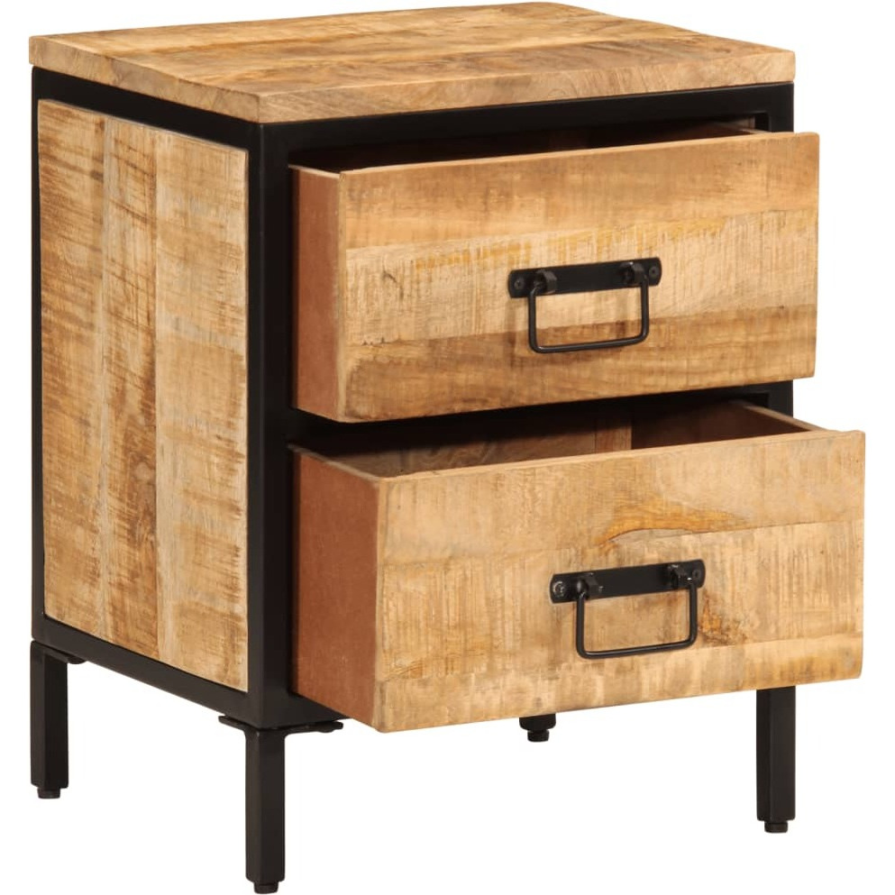 vidaXL Bed Cabinet with 2 Drawers 15.7x13.8x20.9 Solid Rough Wood Mango