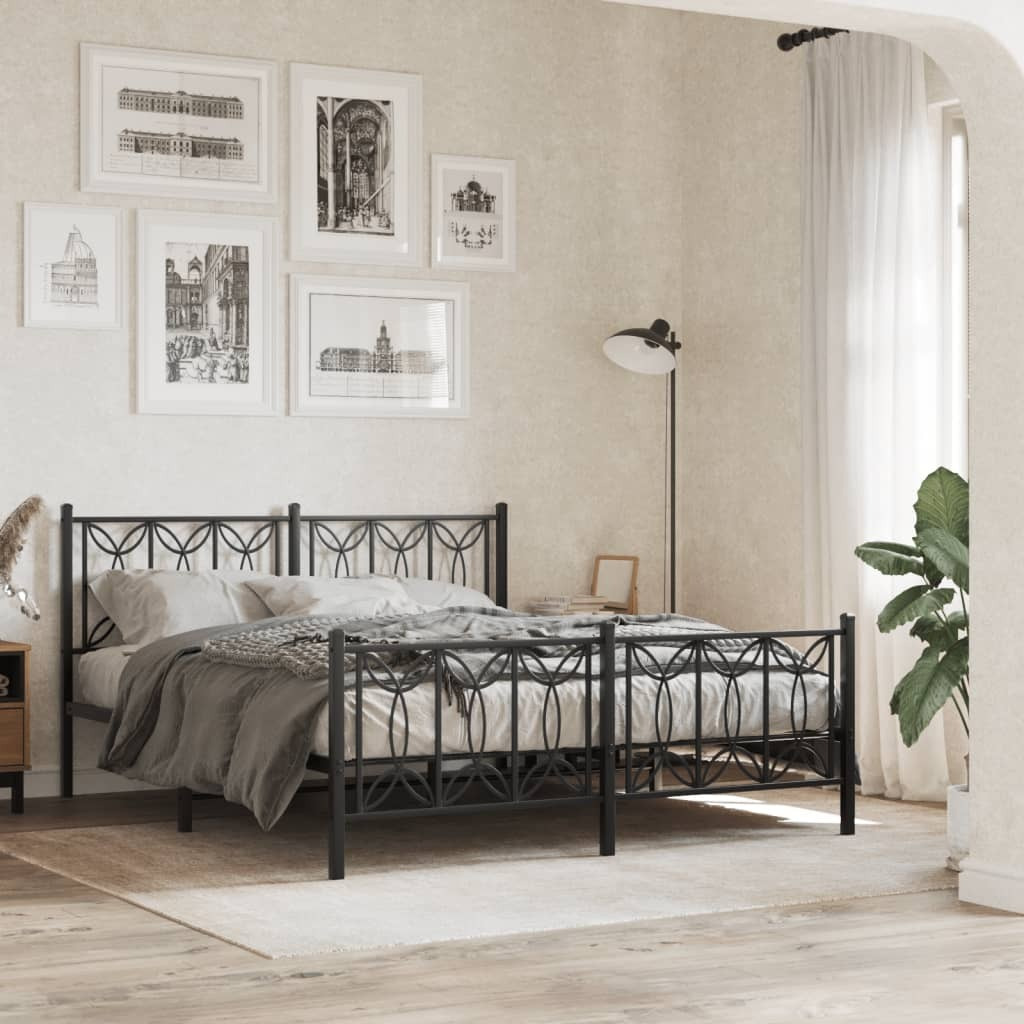 vidaXL Metal Bed Frame with Headboard and Footboard Black 59.1x78.7