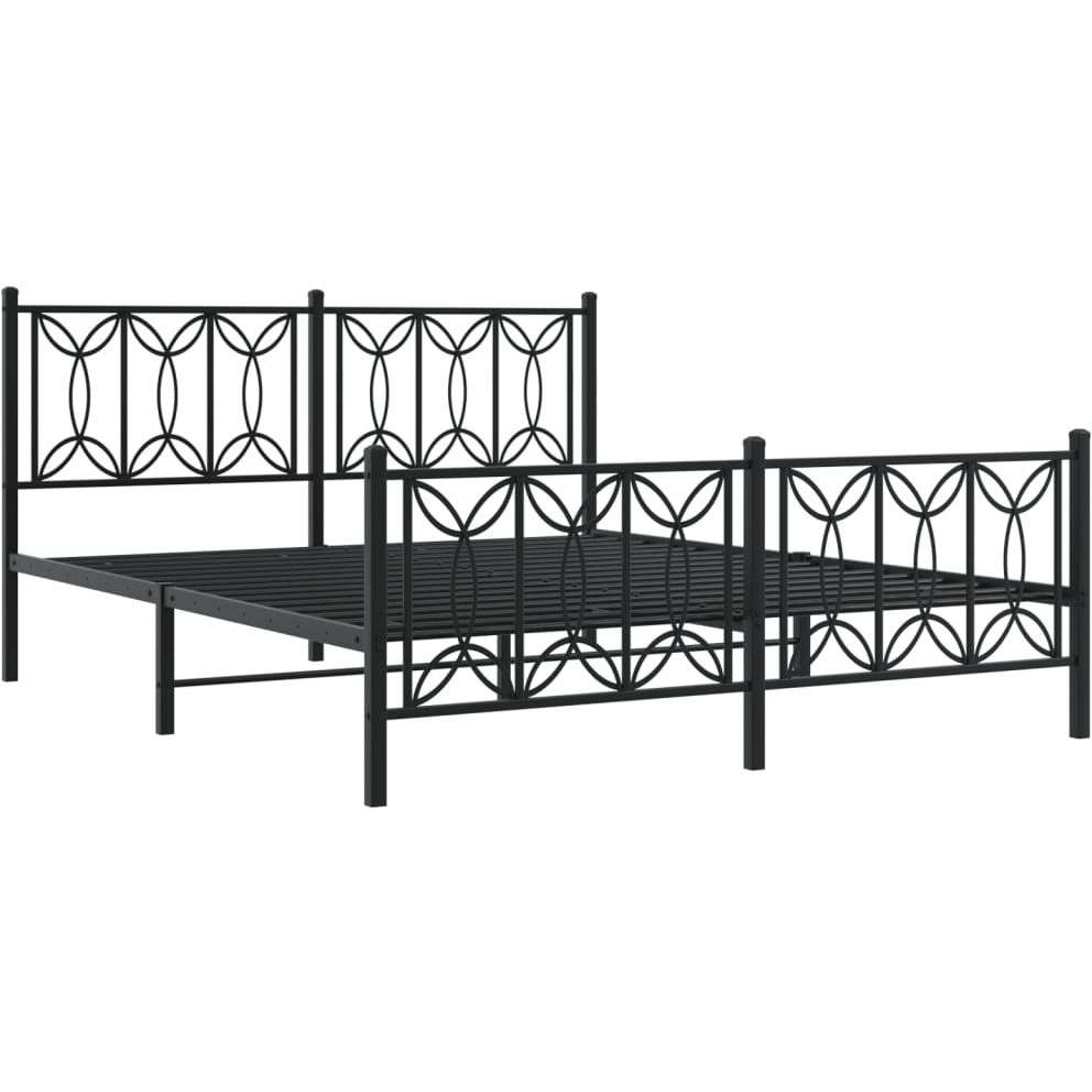 vidaXL Metal Bed Frame with Headboard and Footboard Black 59.1x78.7