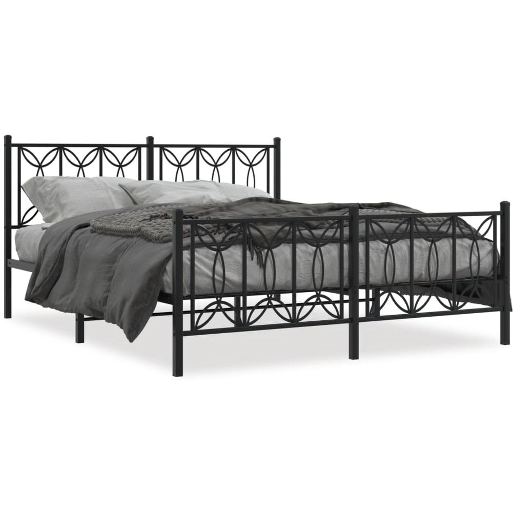 vidaXL Metal Bed Frame with Headboard and Footboard Black 59.1x78.7