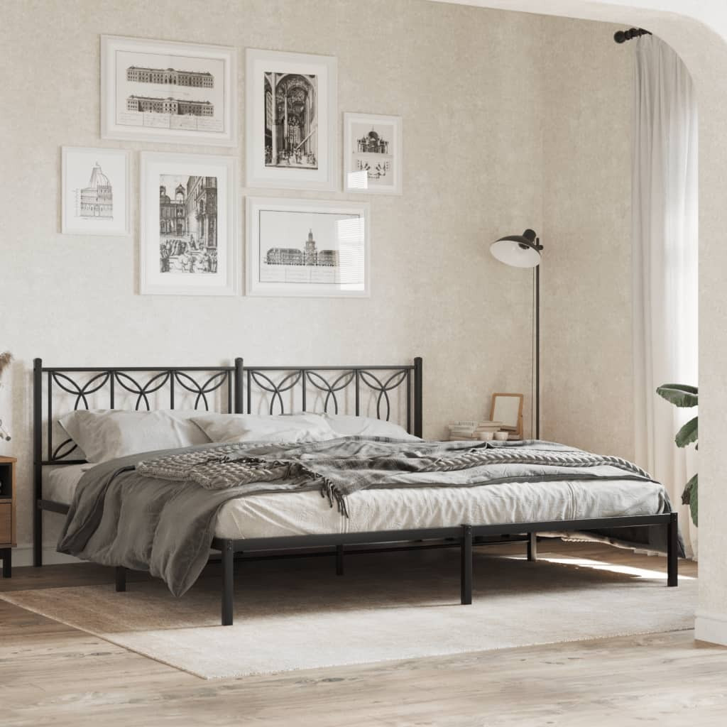 vidaXL Metal Bed Frame with Headboard Black 76x79.9 King