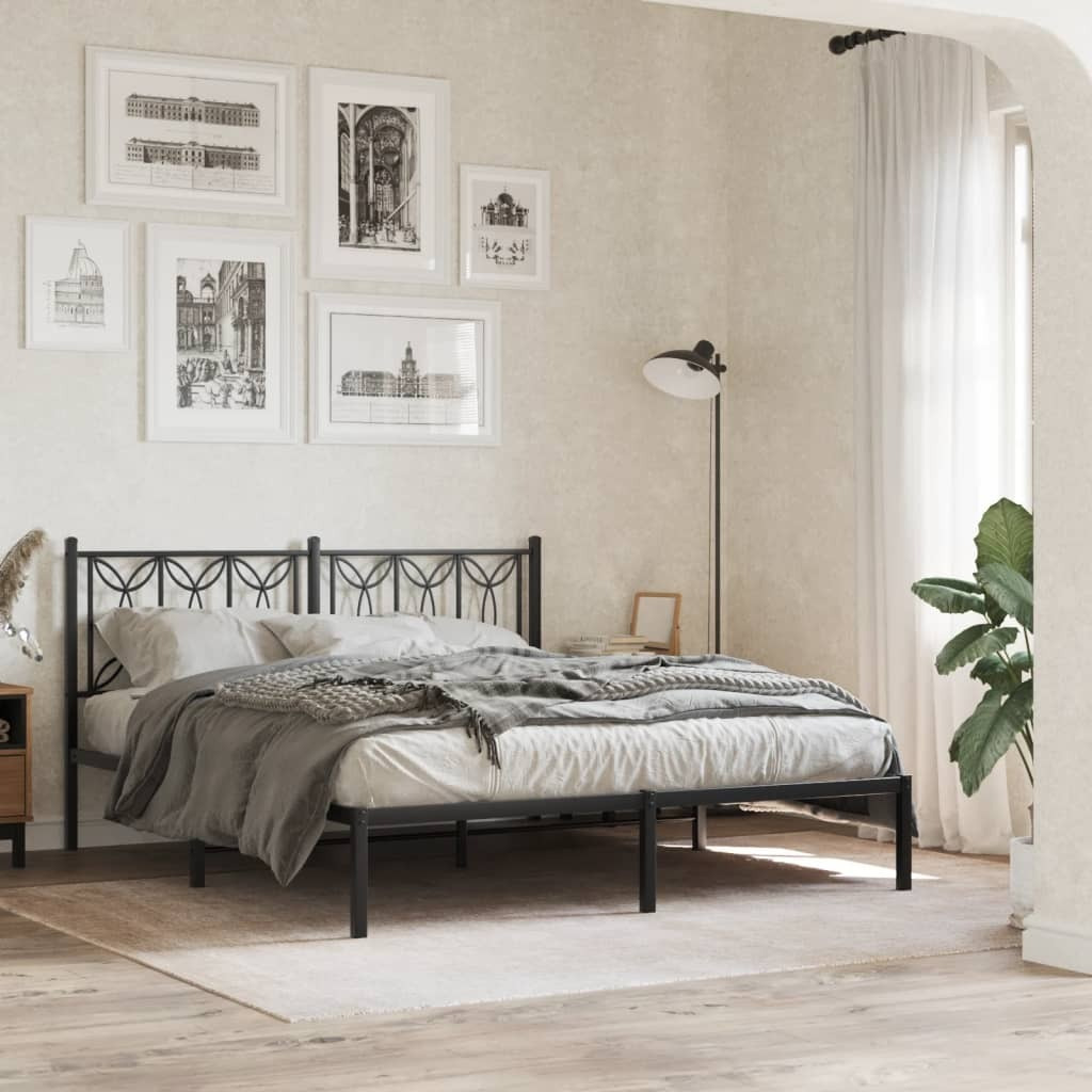 vidaXL Metal Bed Frame with Headboard Black 59.1x78.7