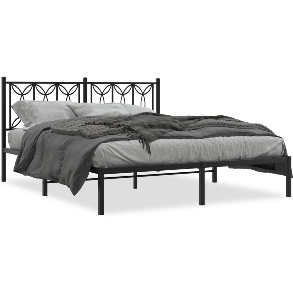 vidaXL Metal Bed Frame with Headboard Black 59.1x78.7
