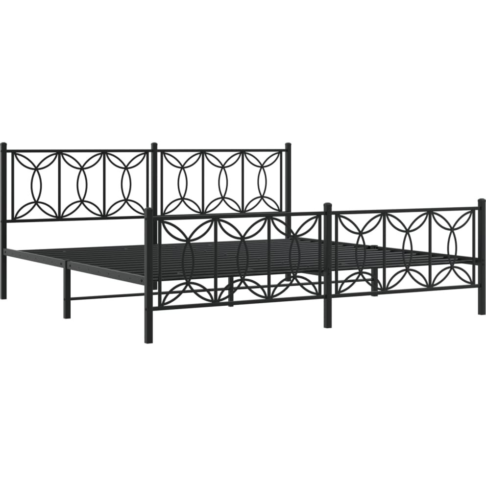vidaXL Metal Bed Frame with Headboard and Footboard Black 76x79.9 King