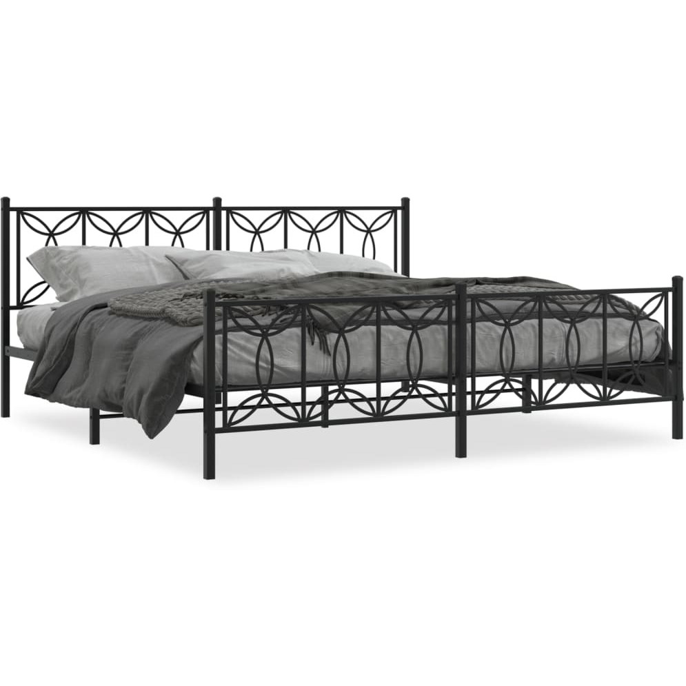 vidaXL Metal Bed Frame with Headboard and Footboard Black 76x79.9 King