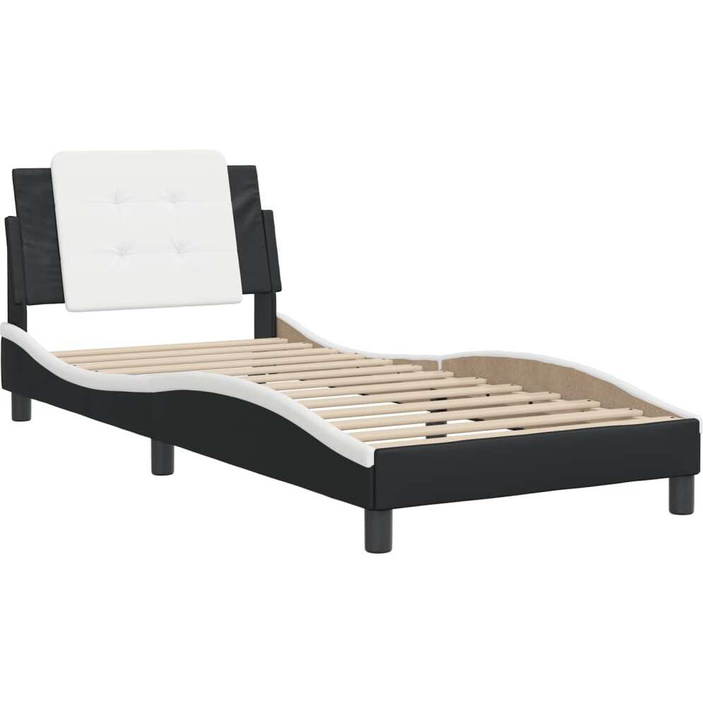 vidaXL Bed Frame with Headboard Black and White 39.4x79.9 Twin XL Faux Leather