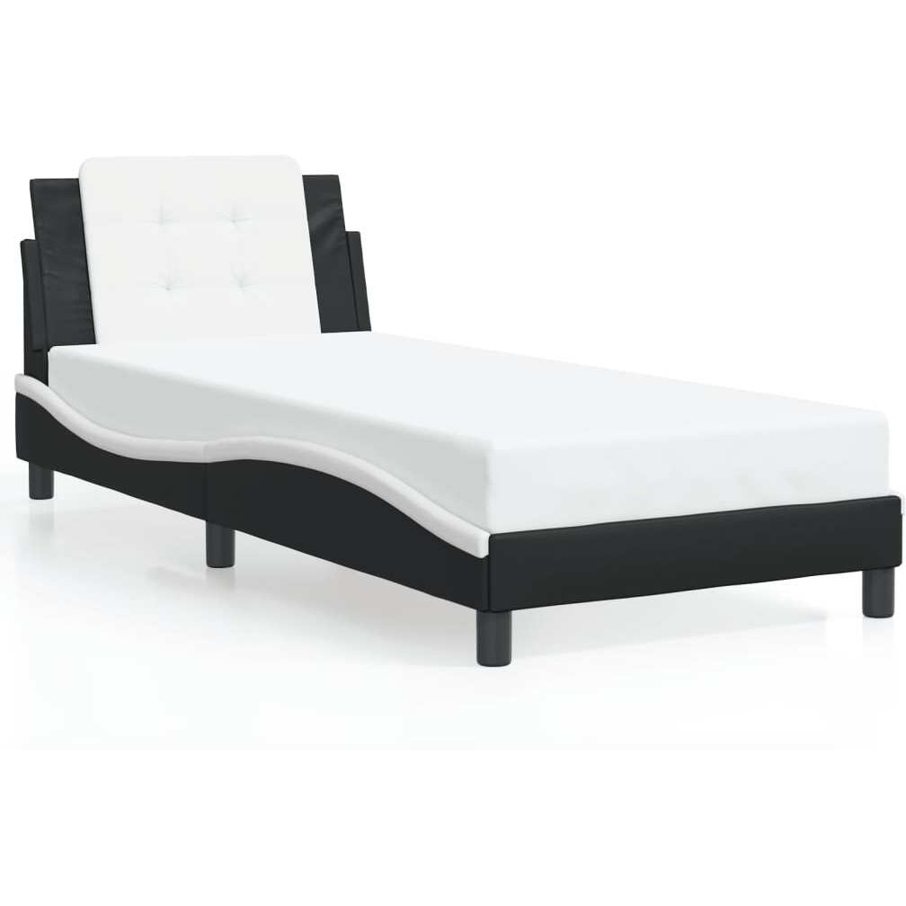 vidaXL Bed Frame with Headboard Black and White 39.4x79.9 Twin XL Faux Leather