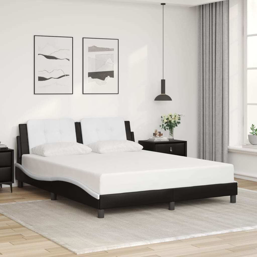 vidaXL Bed Frame with Headboard Black and White 59.8x79.9 Queen Faux Leather