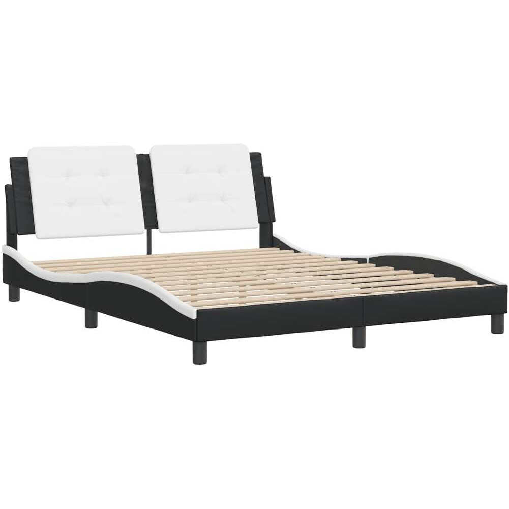 vidaXL Bed Frame with Headboard Black and White 59.8x79.9 Queen Faux Leather