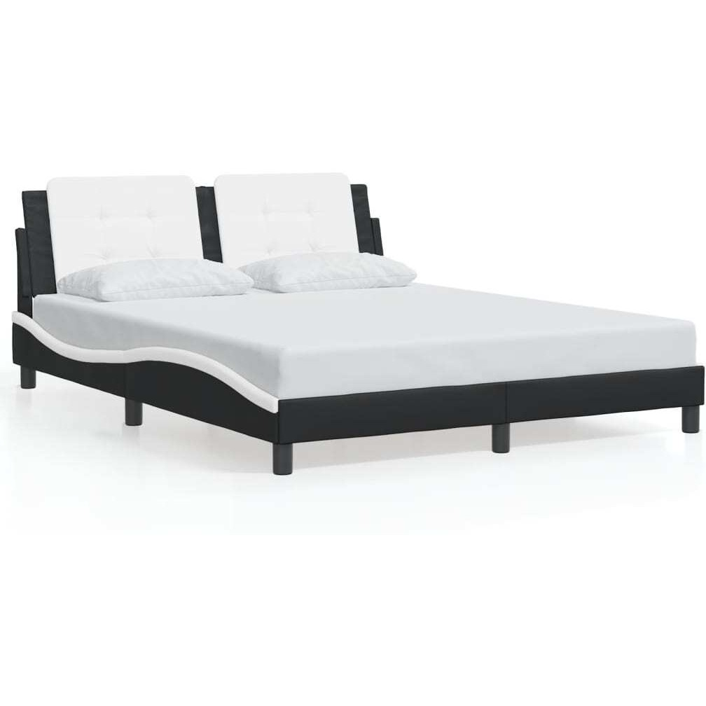 vidaXL Bed Frame with Headboard Black and White 59.8x79.9 Queen Faux Leather
