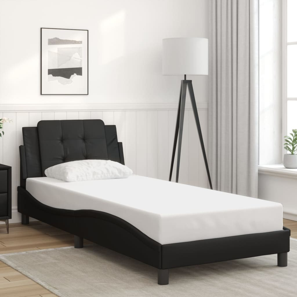 vidaXL Bed Frame with Headboard Black 39.4x79.9 Twin XL Faux Leather