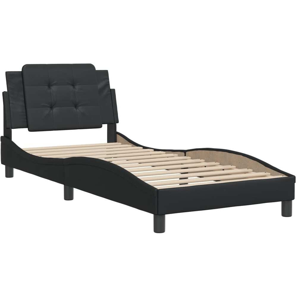 vidaXL Bed Frame with Headboard Black 39.4x79.9 Twin XL Faux Leather