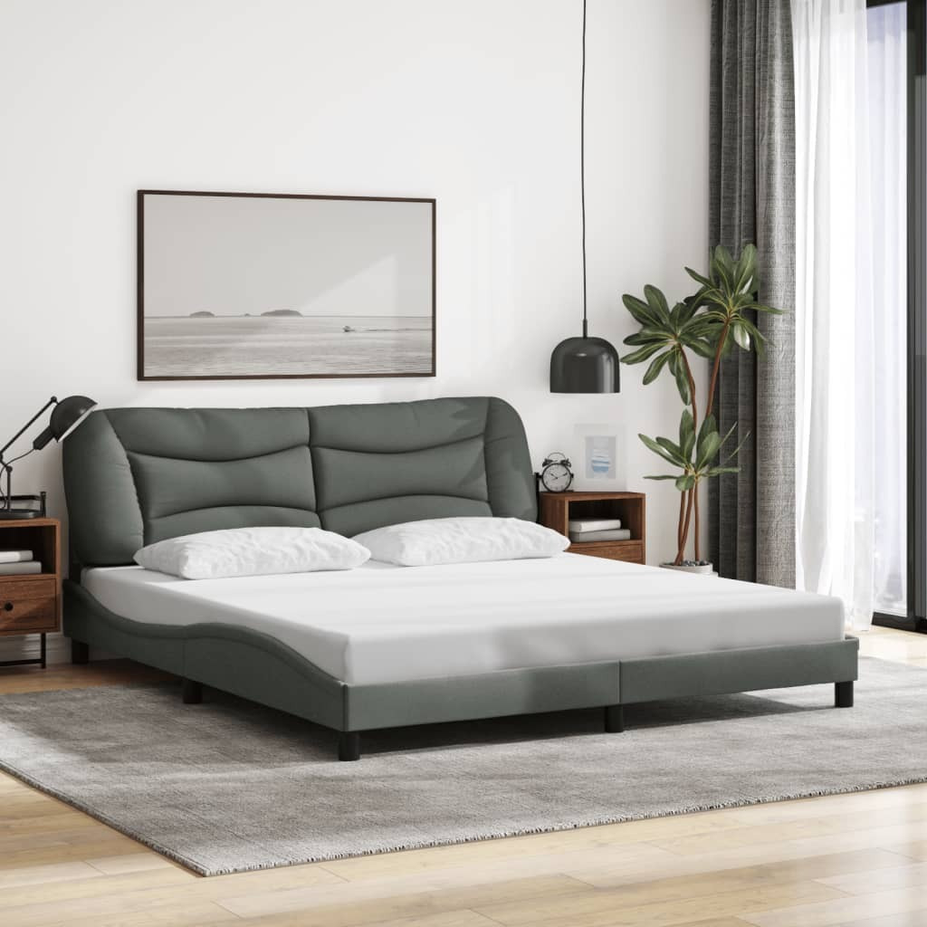 vidaXL Bed Frame with Headboard Dark Gray 76x79.9 King Fabric