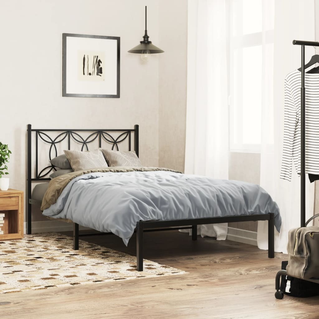 vidaXL Metal Bed Frame with Headboard Black 39.4x78.7