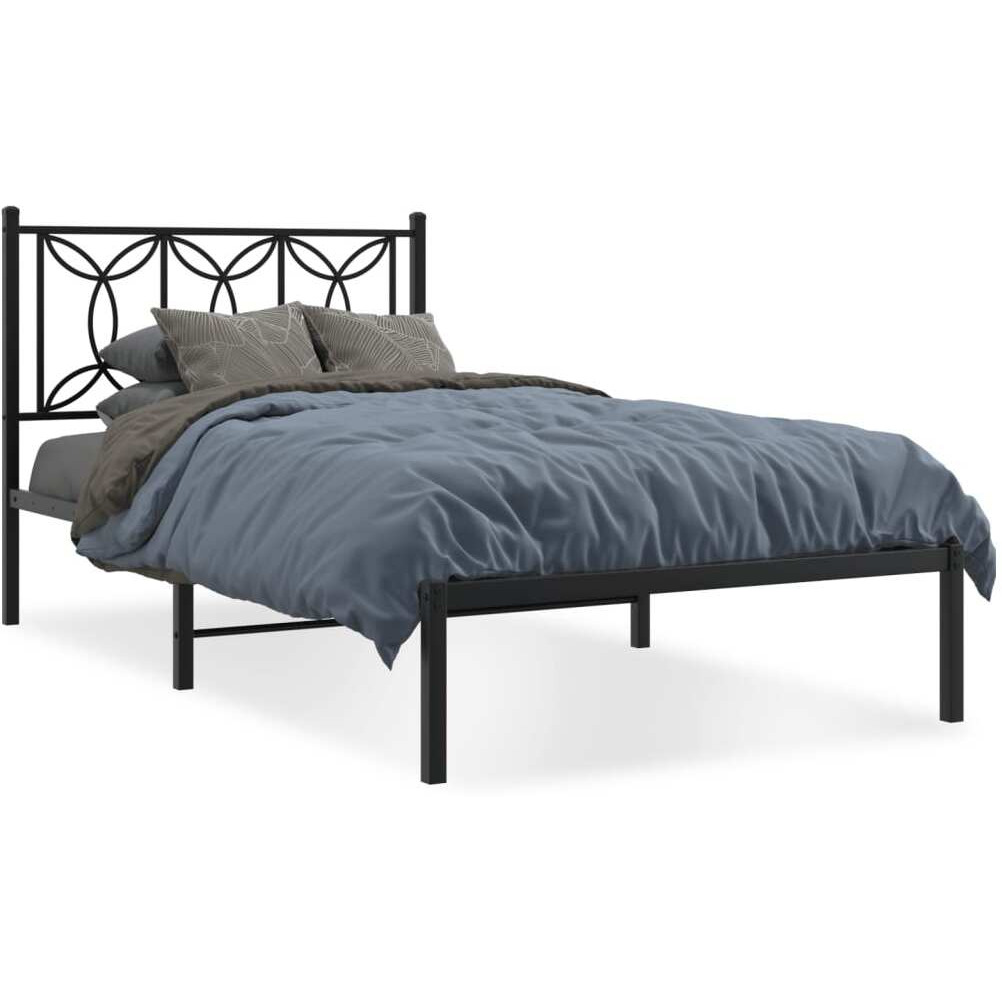 vidaXL Metal Bed Frame with Headboard Black 39.4x78.7
