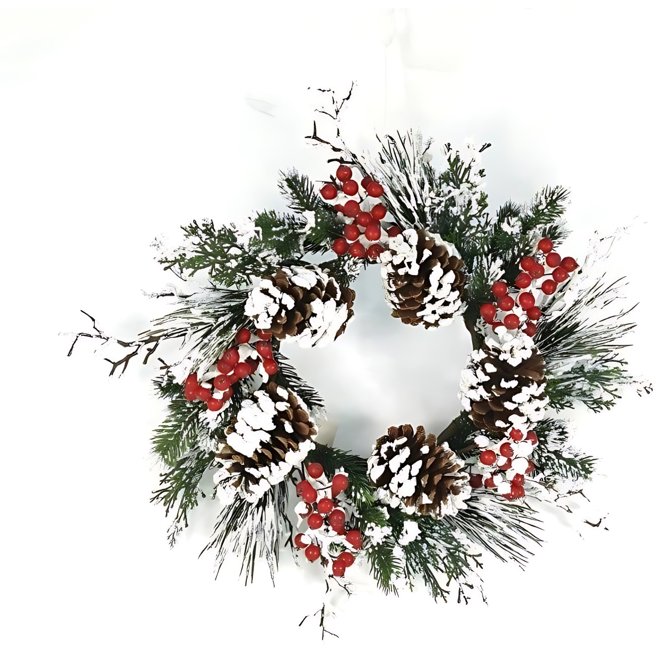 Snow Mixed Pine Berry Wreath 20&quotD