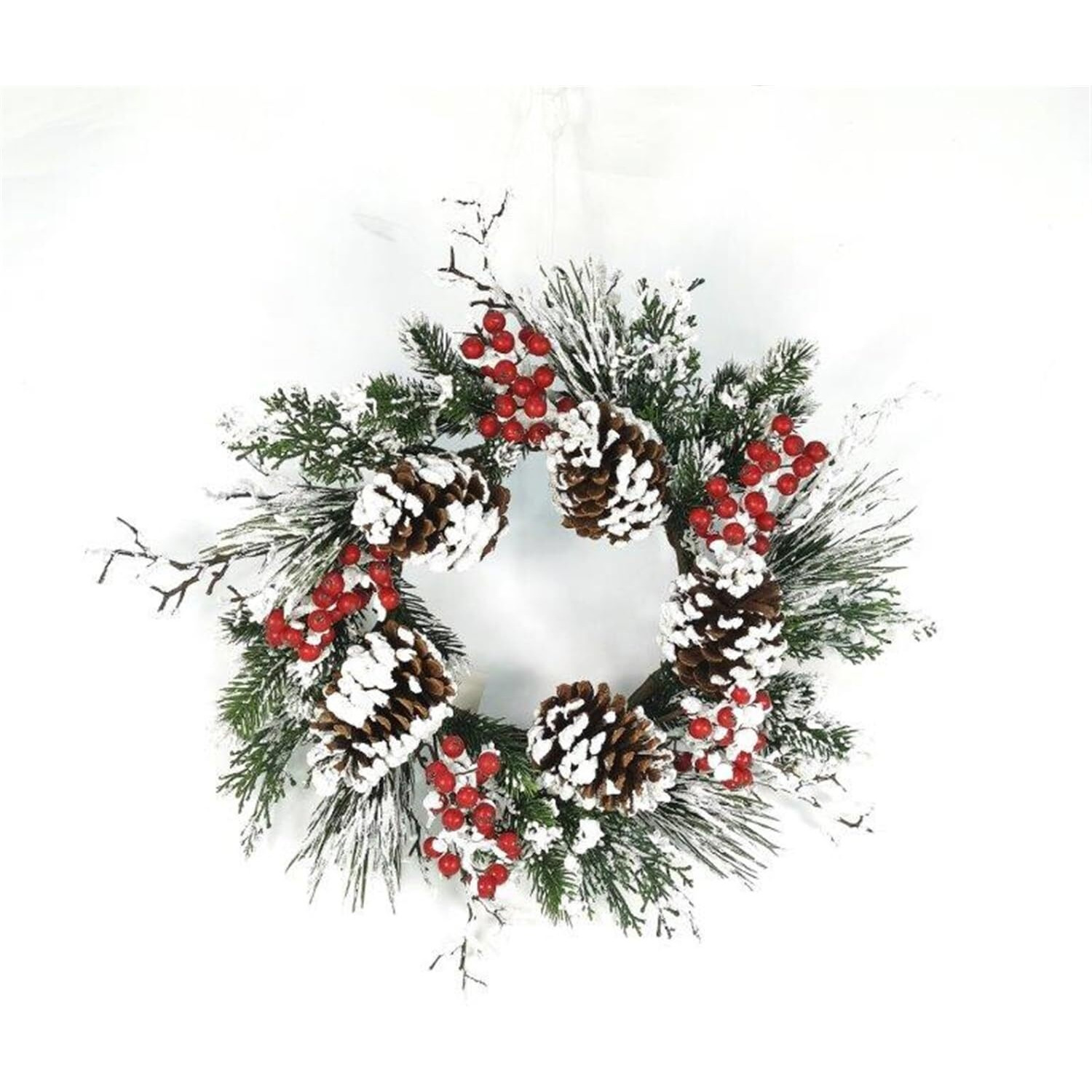 Snow Mixed Pine Berry Wreath 20&quotD