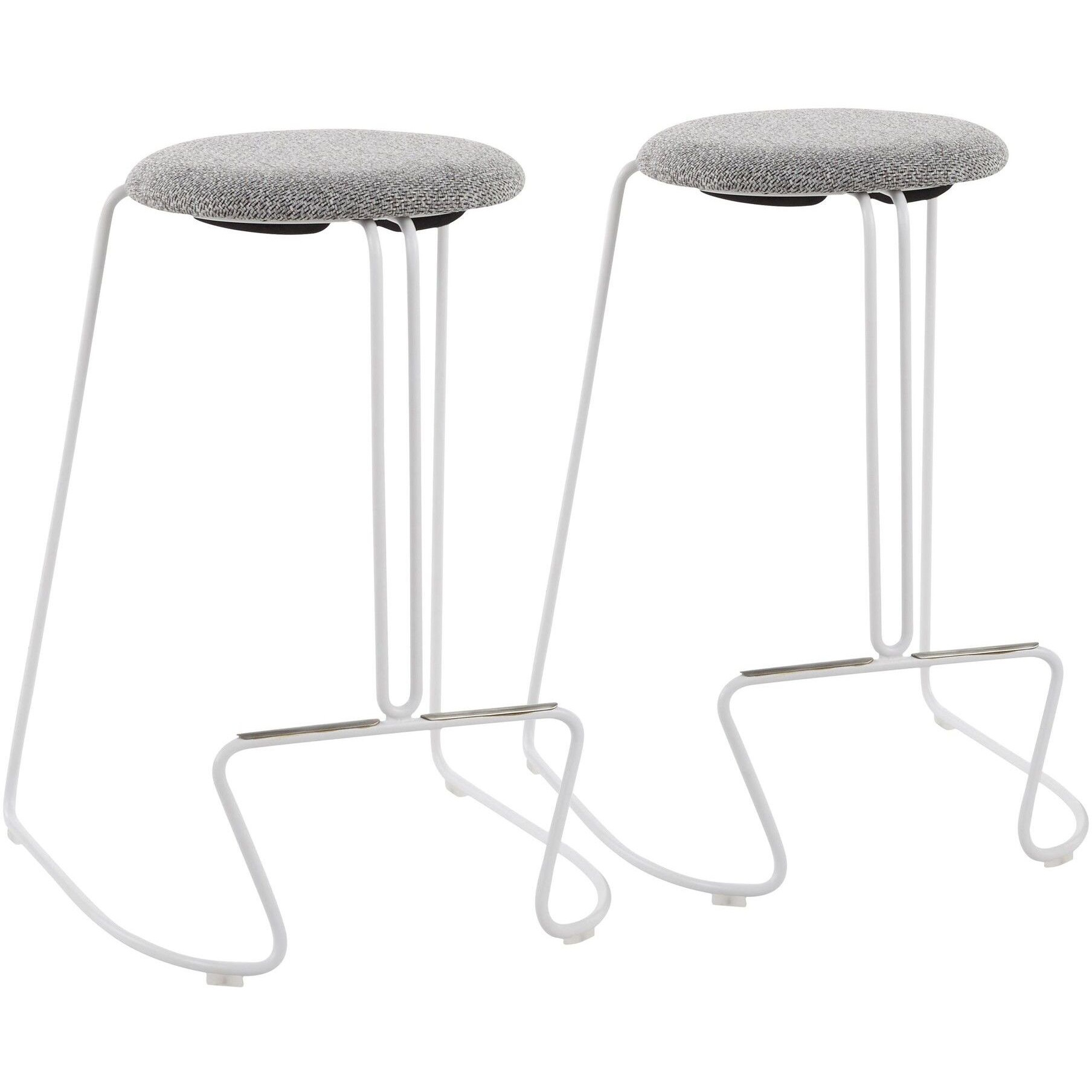 Finn Contemporary Counter Stool in White Steel and Charcoall Fabric by LumiSource - Set of 2