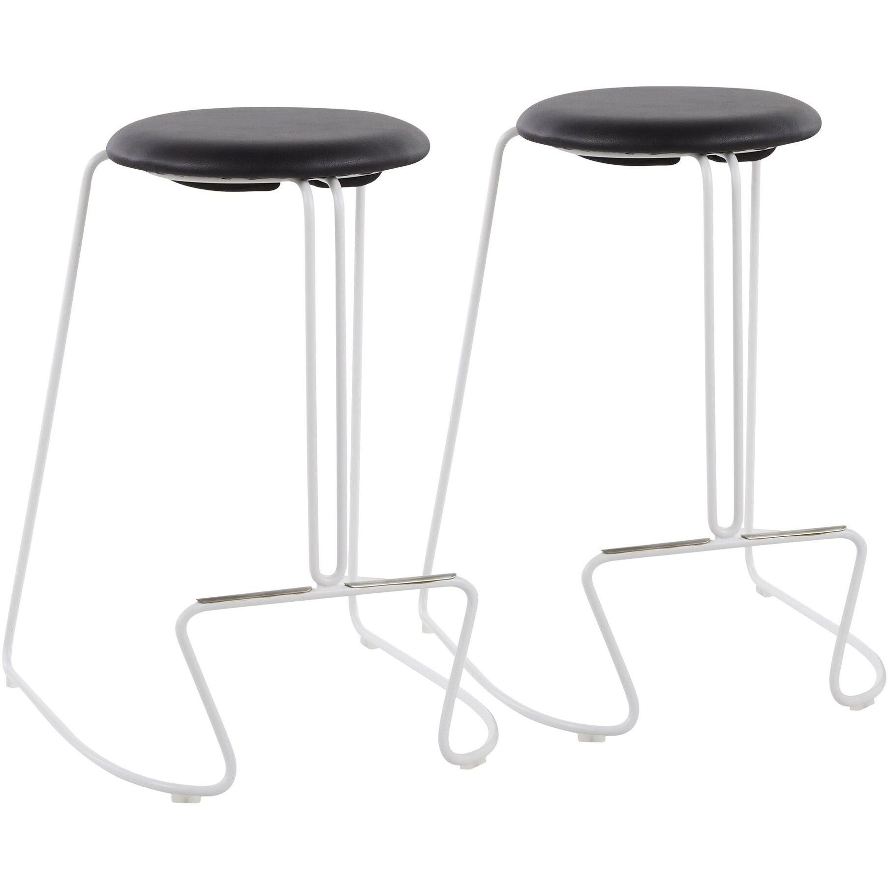Finn Contemporary Counter Stool in White Steel and Black Faux Leather by LumiSource - Set of 2