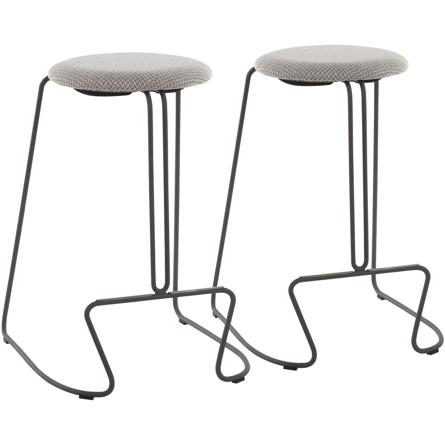Finn Contemporary Counter Stool in Grey Steel and Light Grey Fabric by LumiSource - Set of 2
