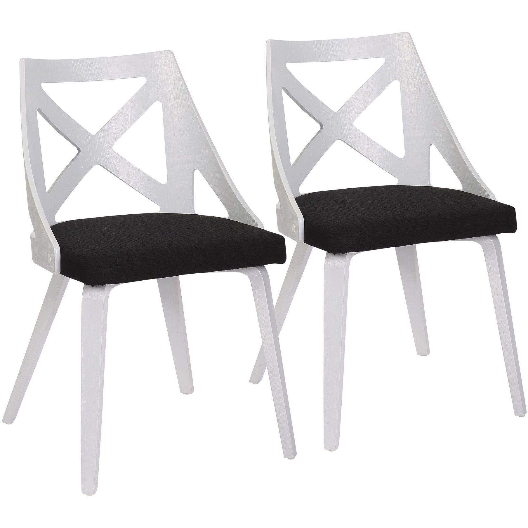 Charlotte Farmhouse Chair in White Textured Wood and Charcoal Fabric by LumiSource - Set of 2