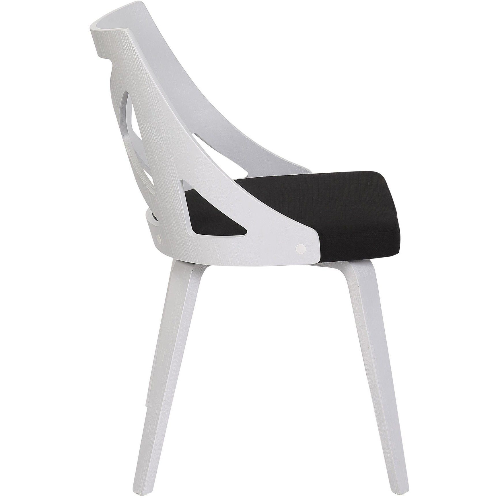 Charlotte Farmhouse Chair in White Textured Wood and Charcoal Fabric by LumiSource - Set of 2