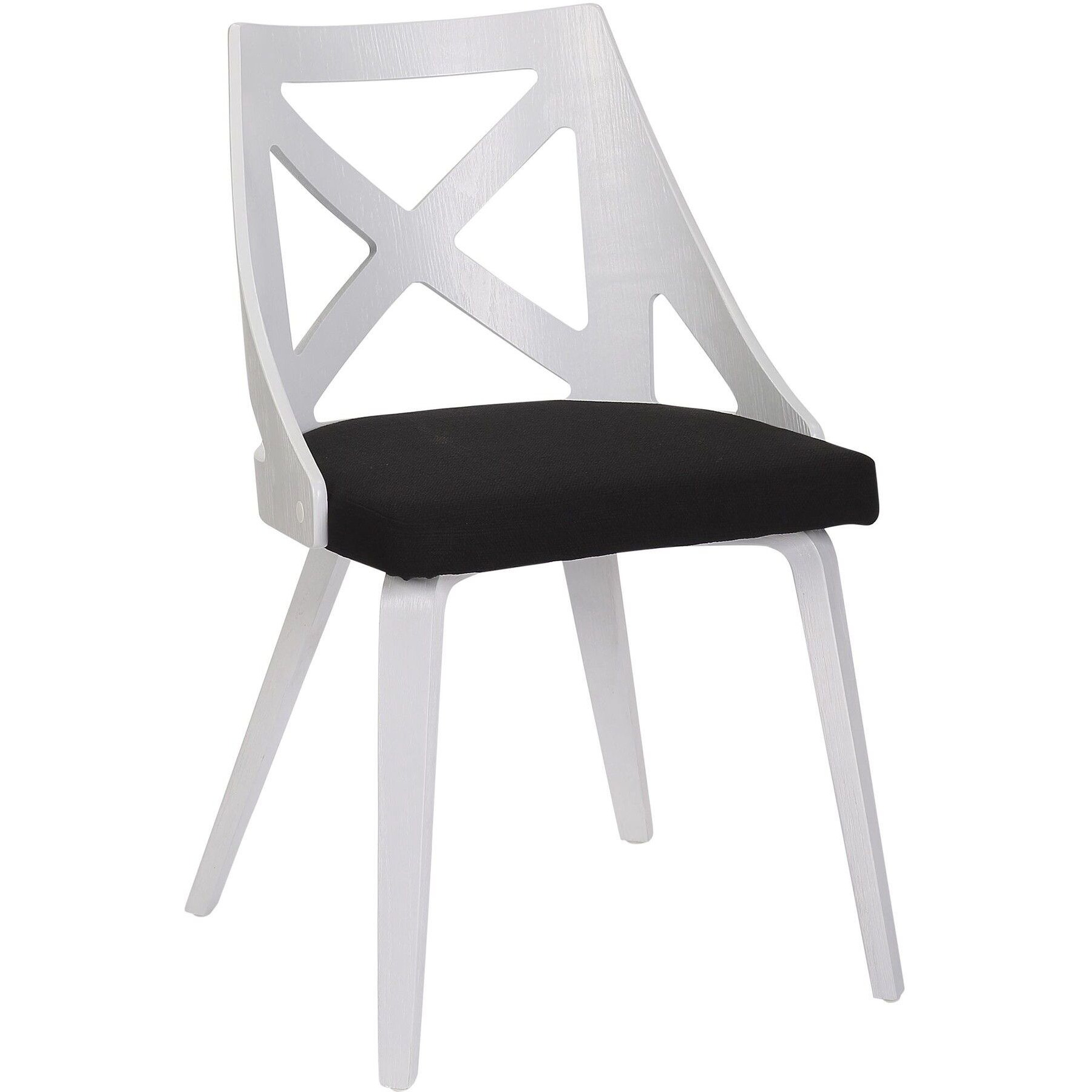 Charlotte Farmhouse Chair in White Textured Wood and Charcoal Fabric by LumiSource - Set of 2