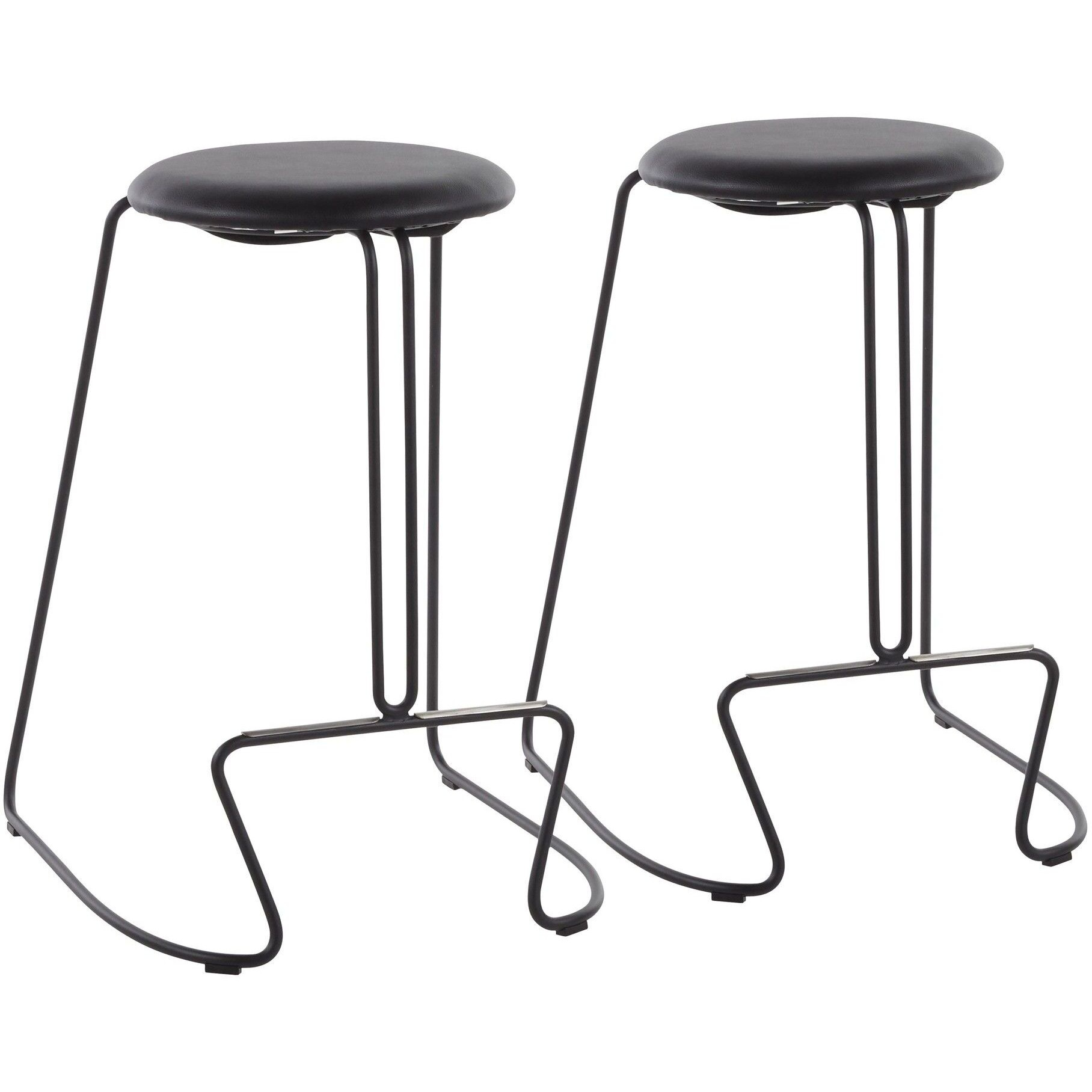 Finn Contemporary Counter Stool in Black Steel and Black Faux Leather by LumiSource - Set of 2