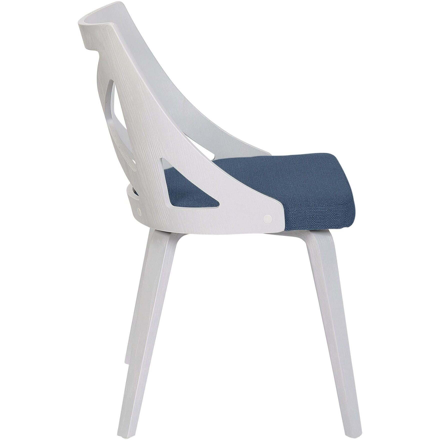 Charlotte Farmhouse Chair in White Textured Wood and Blue Fabric by LumiSource - Set of 2