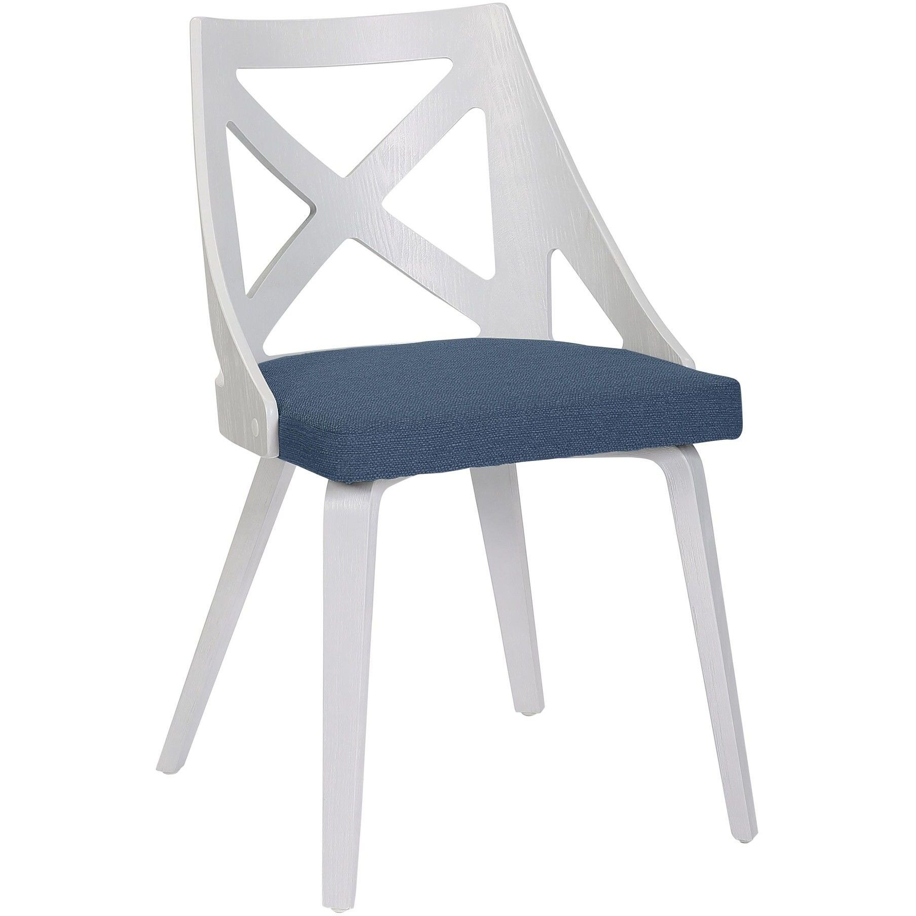 Charlotte Farmhouse Chair in White Textured Wood and Blue Fabric by LumiSource - Set of 2