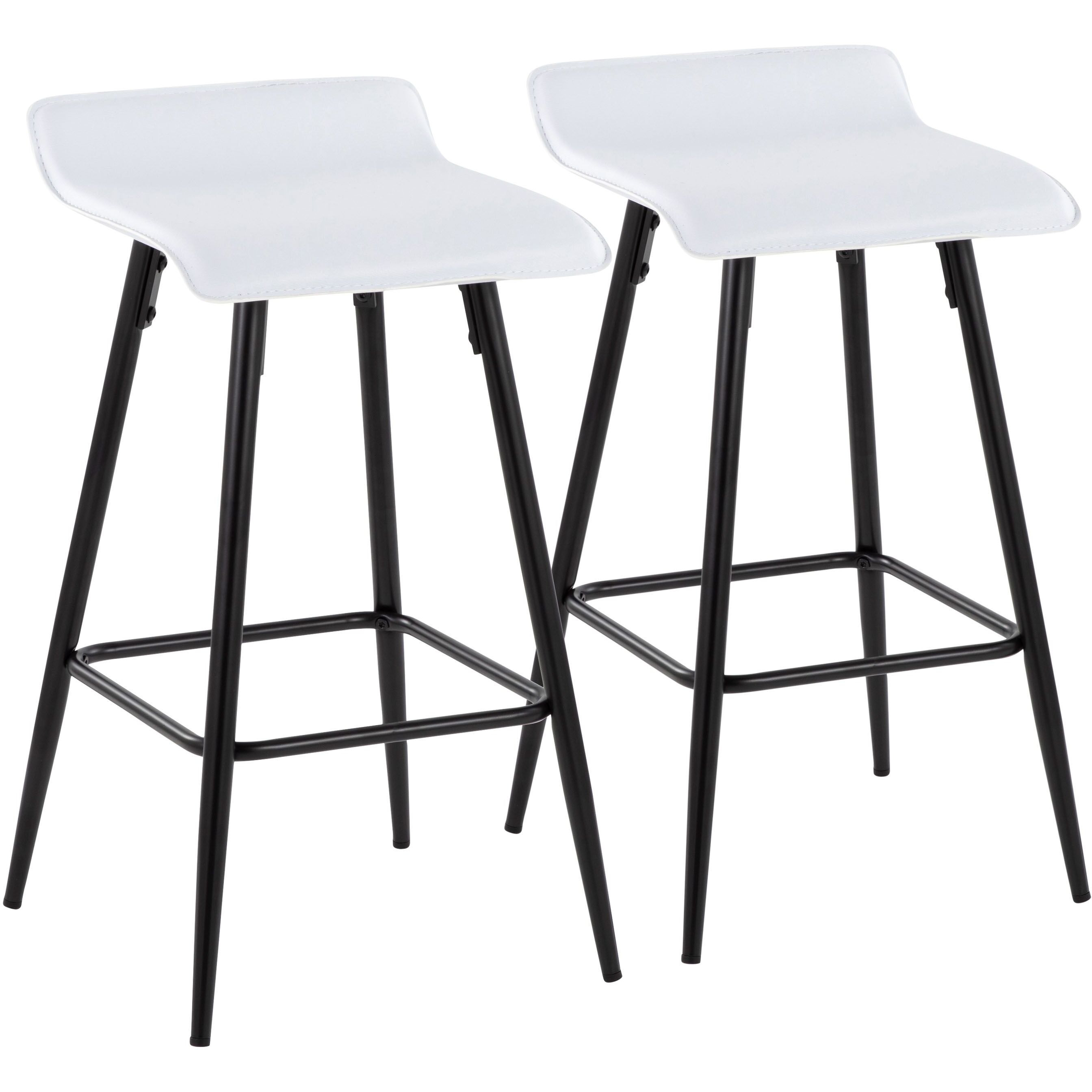 Ale 26 Contemporary Fixed Height Counter Stool in Black Steel and White Faux Leather by LumiSource - Set of 2