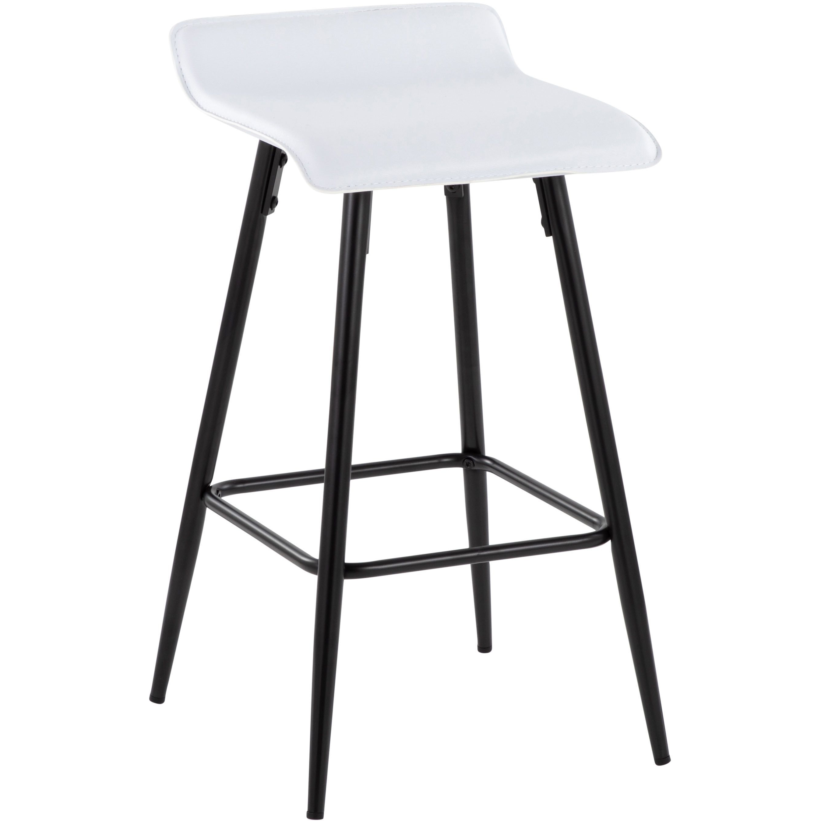 Ale 26 Contemporary Fixed Height Counter Stool in Black Steel and White Faux Leather by LumiSource - Set of 2