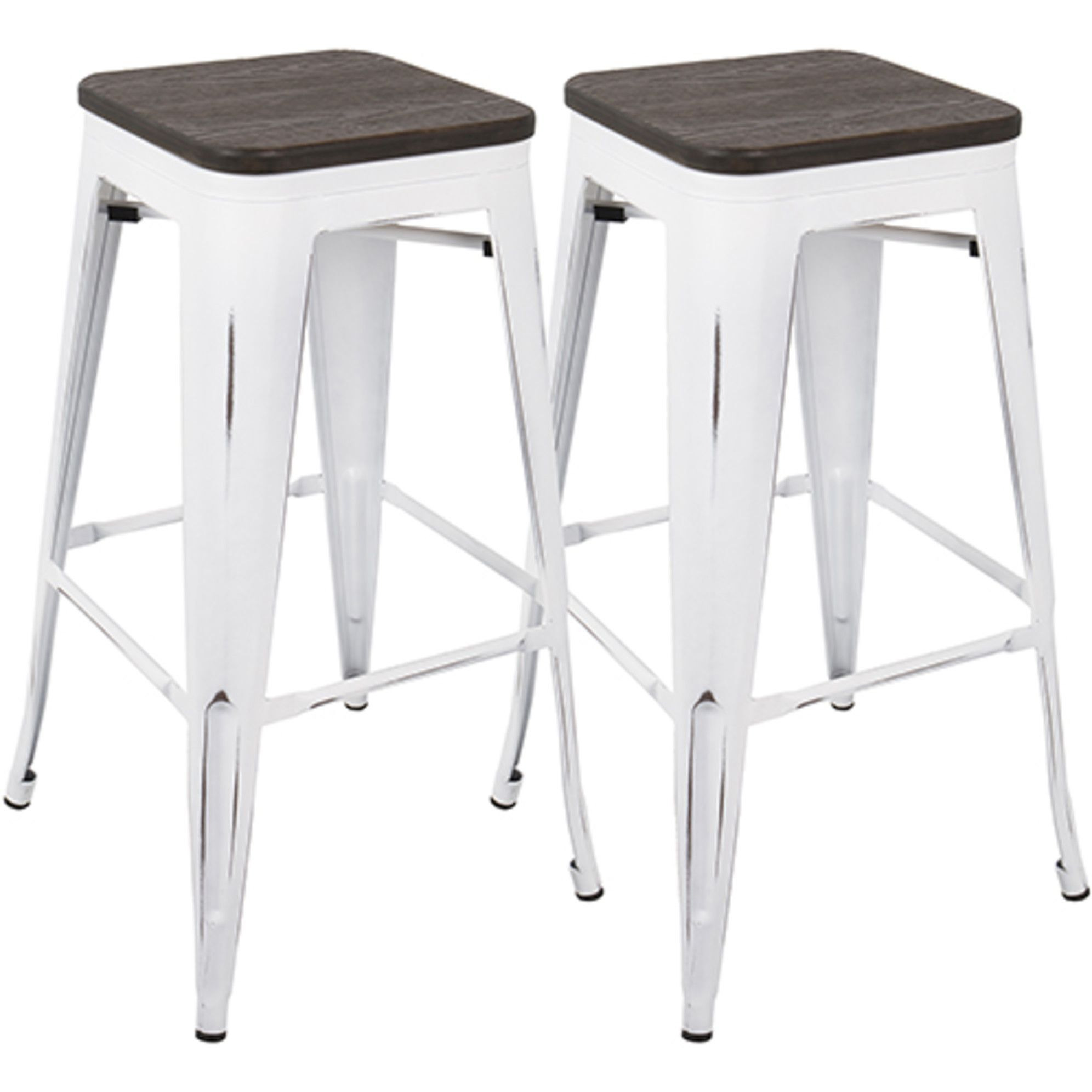 Oregon Industrial Stackable Barstool in Vintage White and Espresso by LumiSource - Set of 2