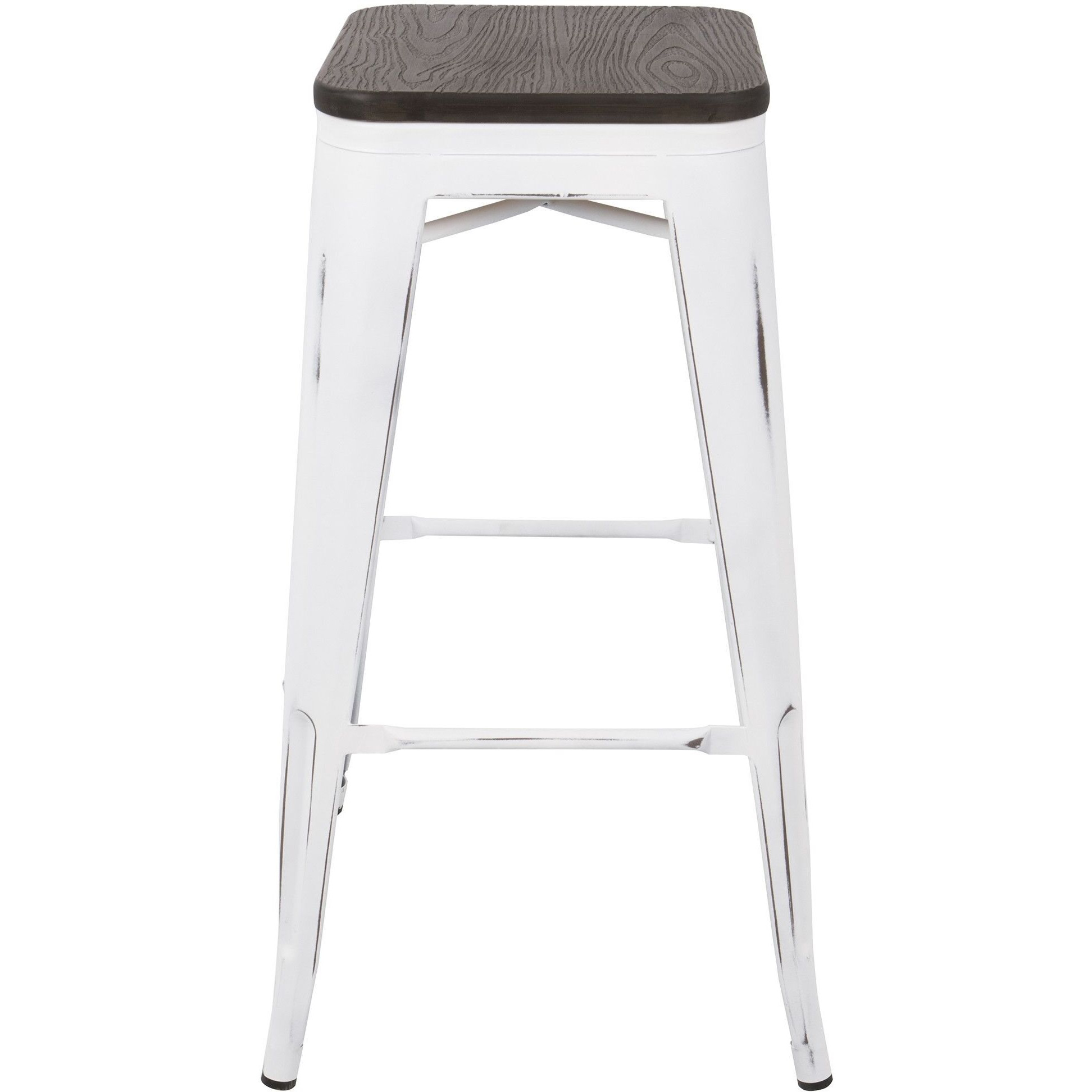 Oregon Industrial Stackable Barstool in Vintage White and Espresso by LumiSource - Set of 2