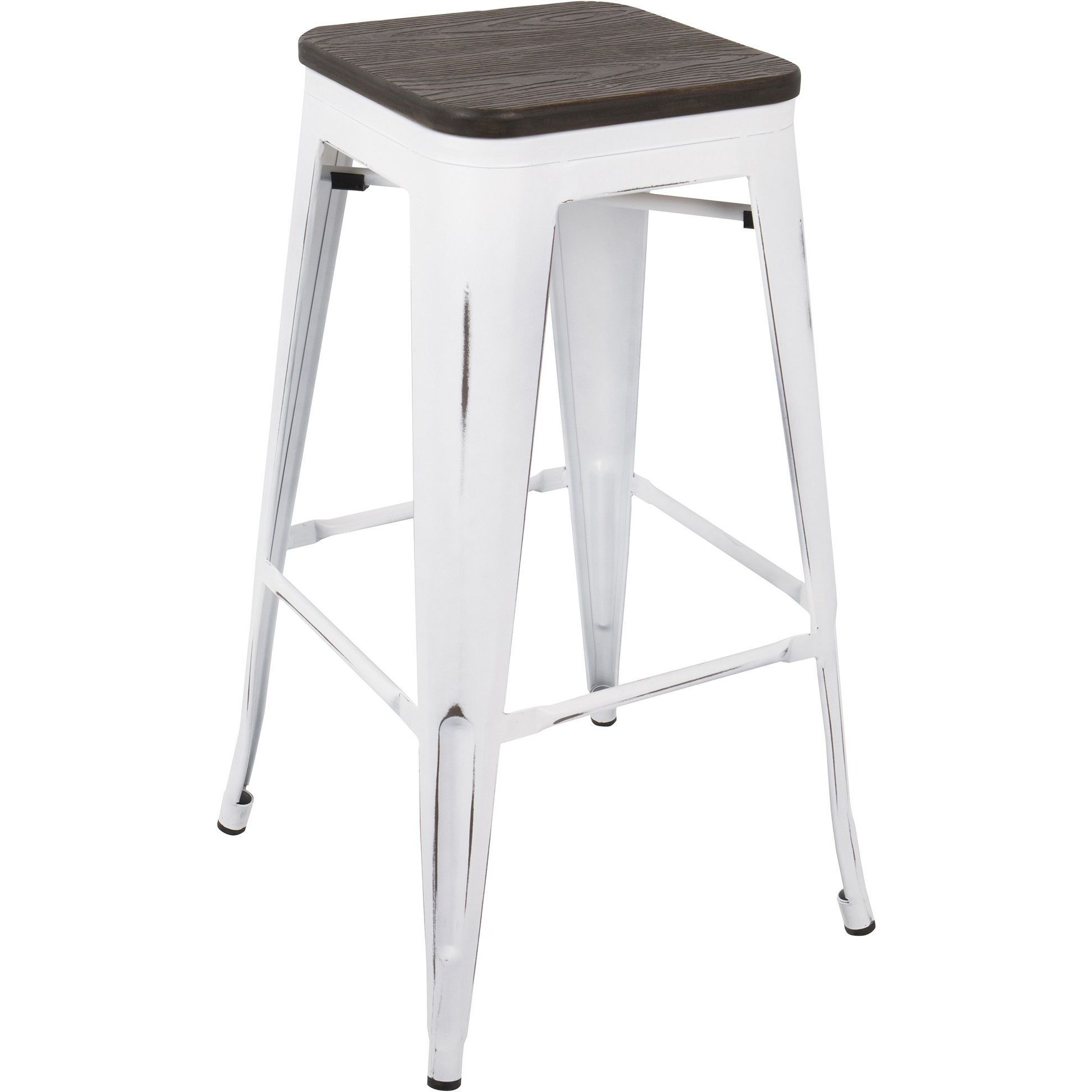 Oregon Industrial Stackable Barstool in Vintage White and Espresso by LumiSource - Set of 2