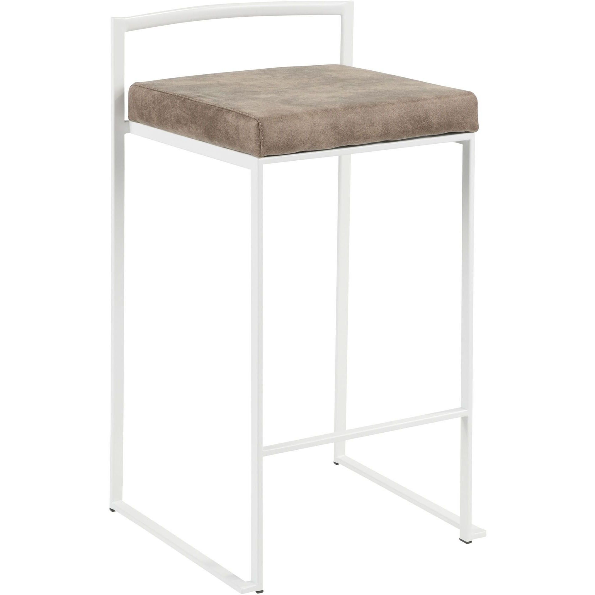 Fuji Contemporary Stackable Counter Stool in White with Brown Cowboy Fabric Cushion by LumiSource - Set of 2