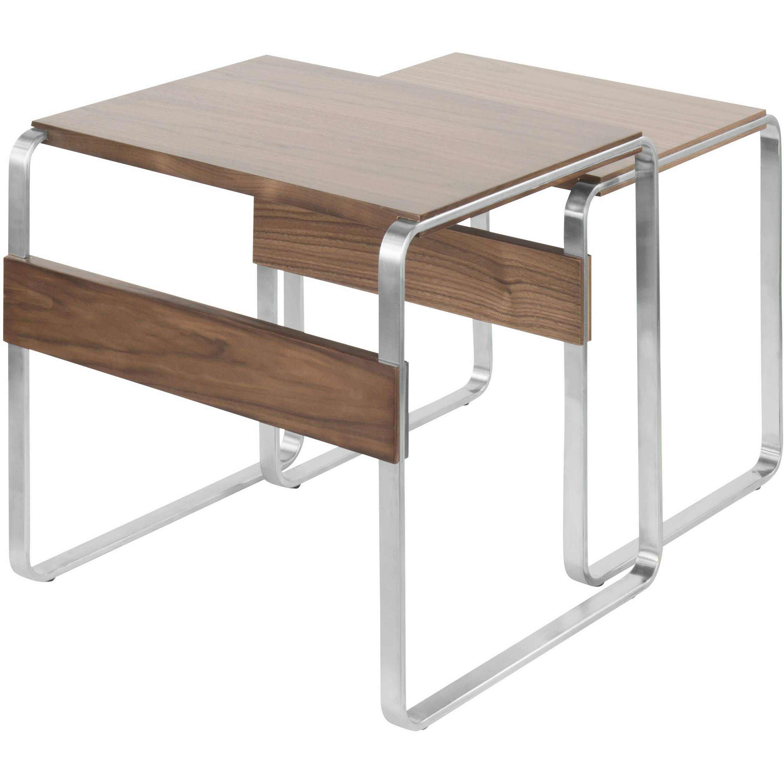 Tea Side Mid-Century Modern Nesting Tables in Stainless Steel and Walnut by LumiSource