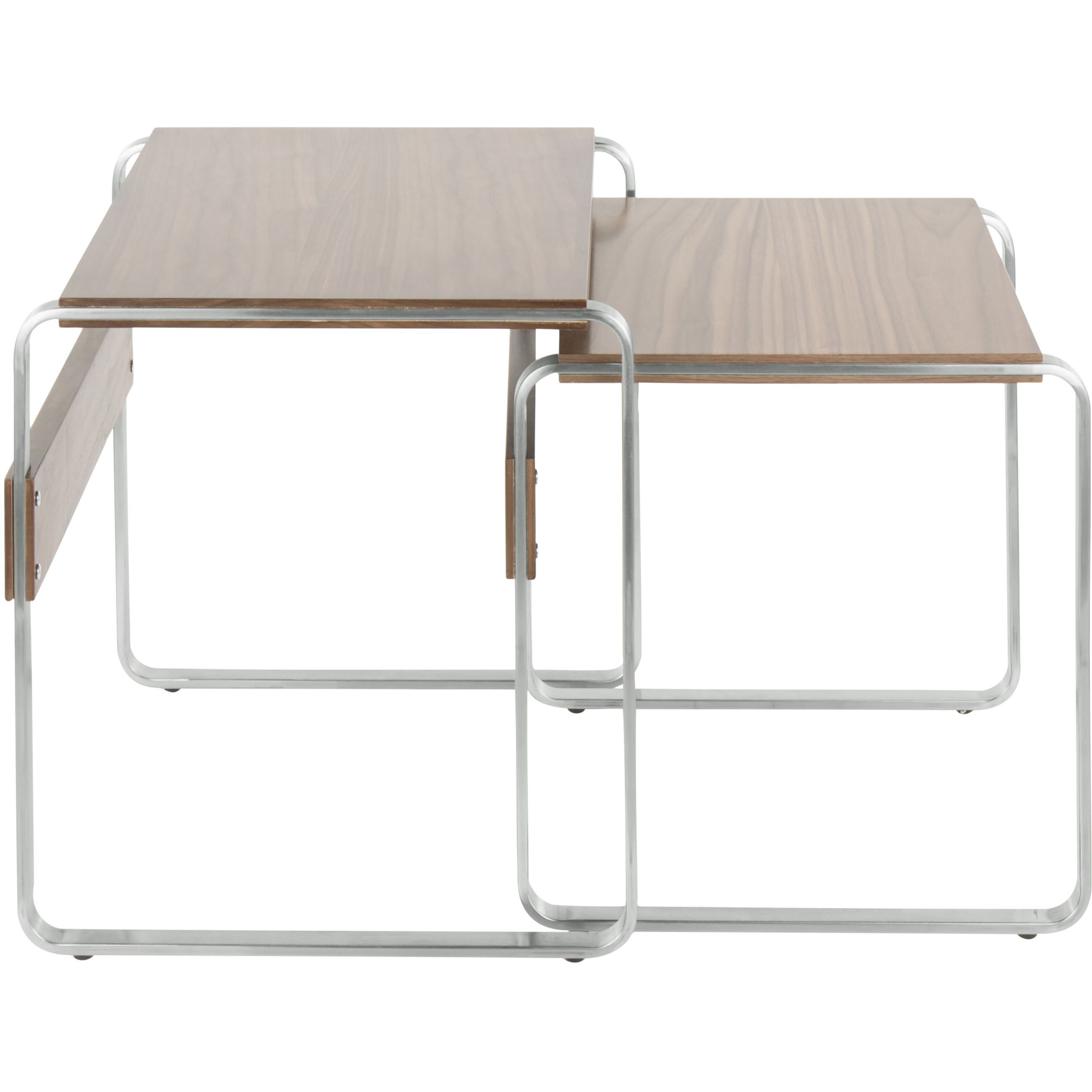 Tea Side Mid-Century Modern Nesting Tables in Stainless Steel and Walnut by LumiSource