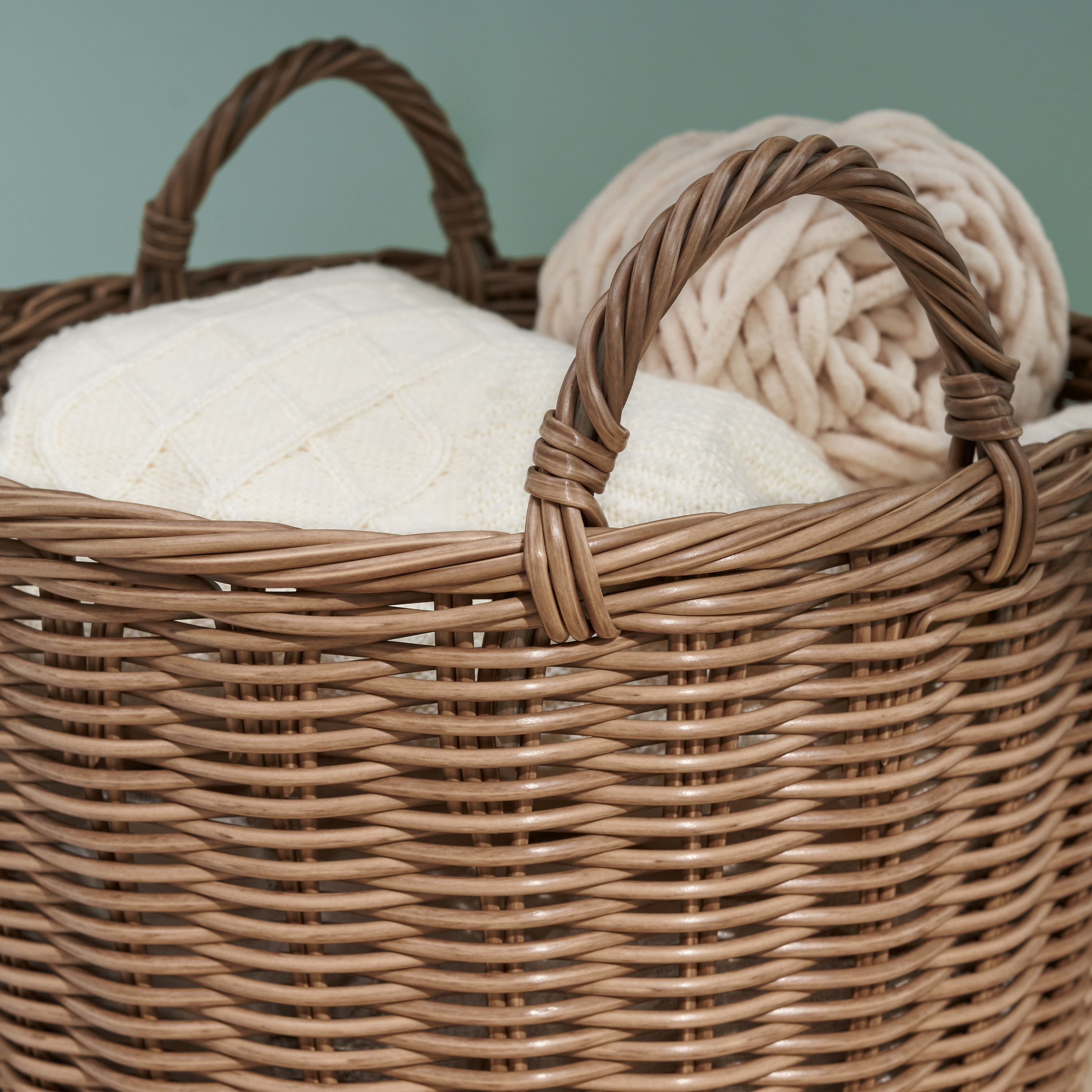 Joseph Round Cone Woven Resin Wicker Basket with Handles - 16 x 16 x 14.5 - Chocolate Brown - For Clothes, Towels, Canvas, Toys, Magazine Storage and Home Decoration