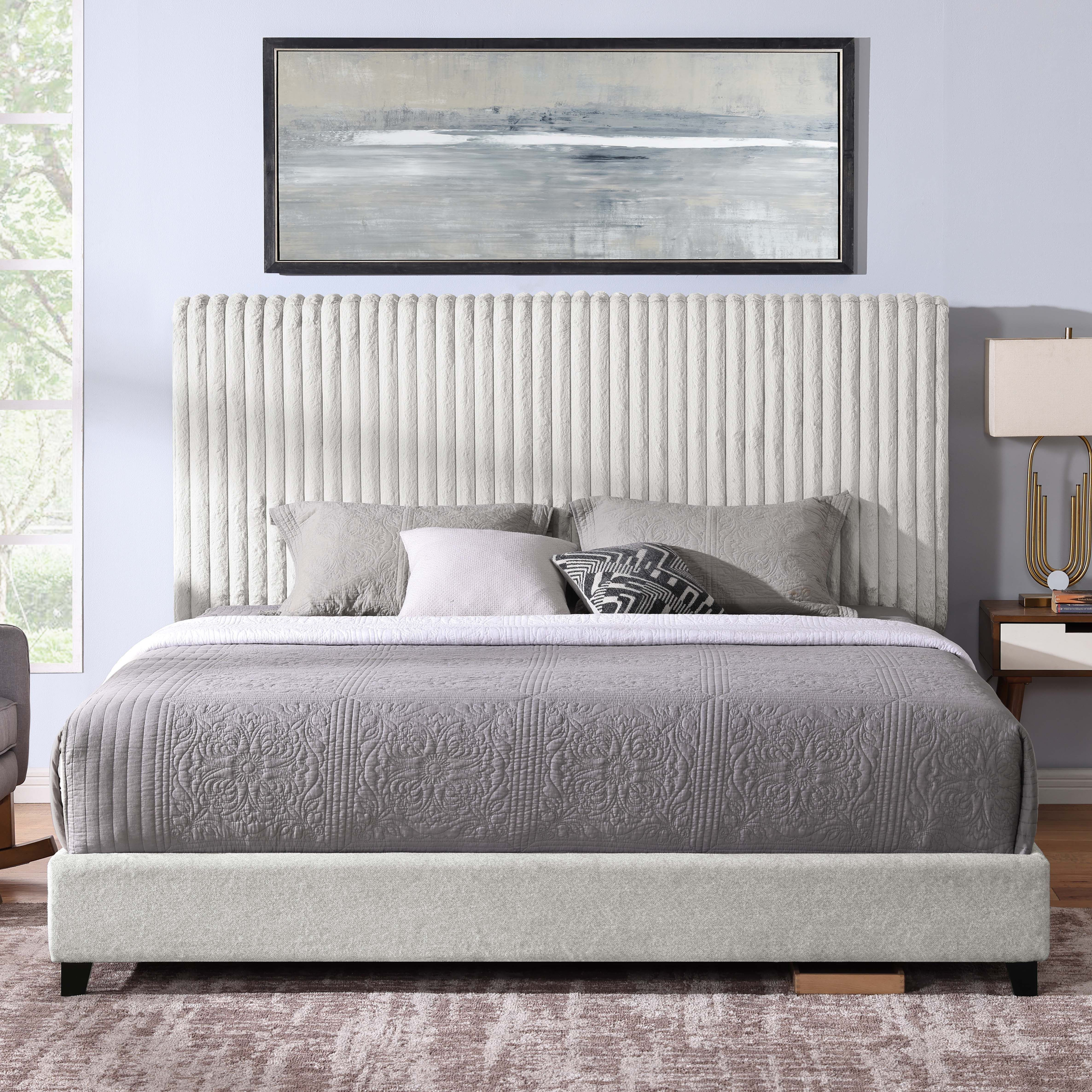 Bridgevine Home King Size Minky Stone Upholstered Platform Bed