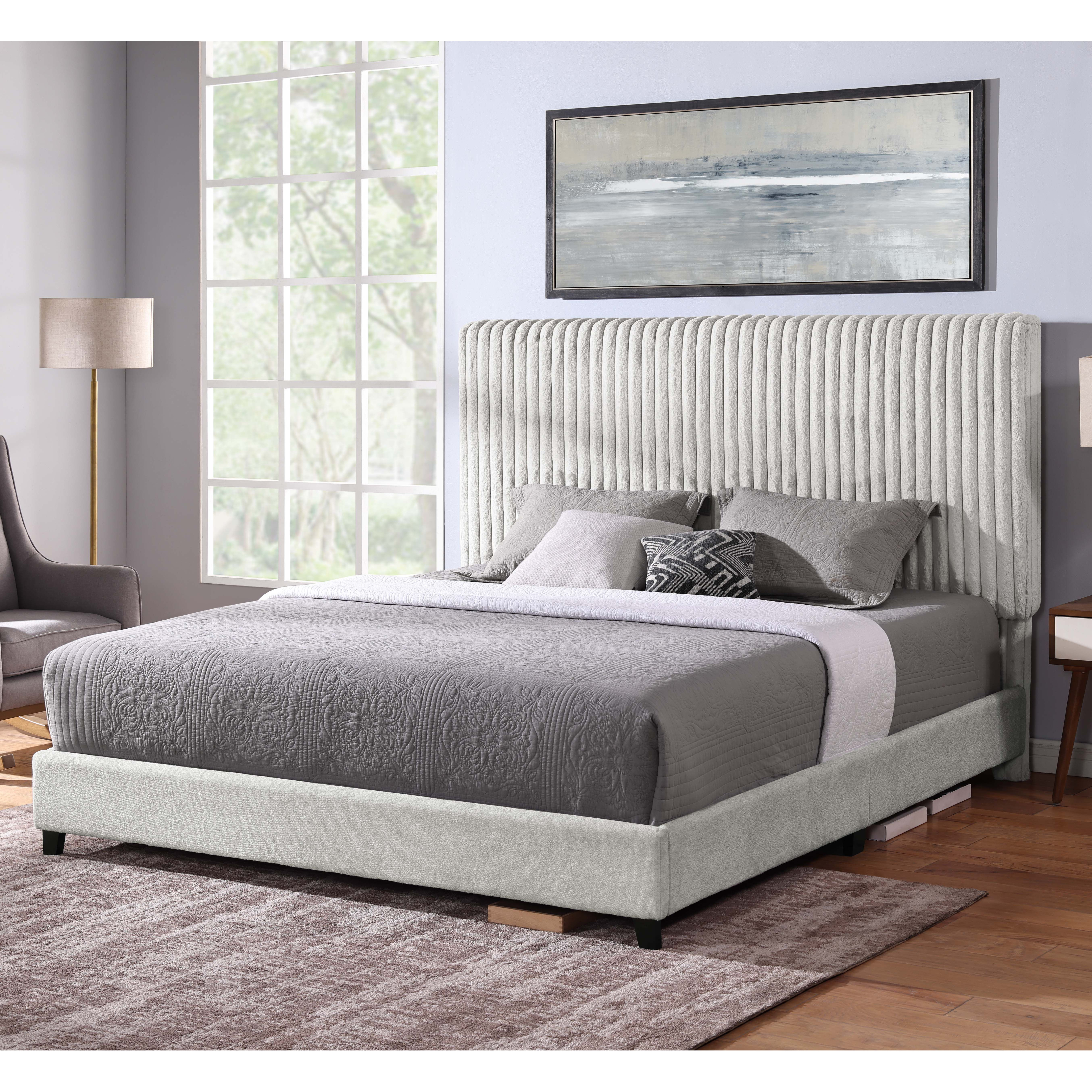 Bridgevine Home King Size Minky Stone Upholstered Platform Bed