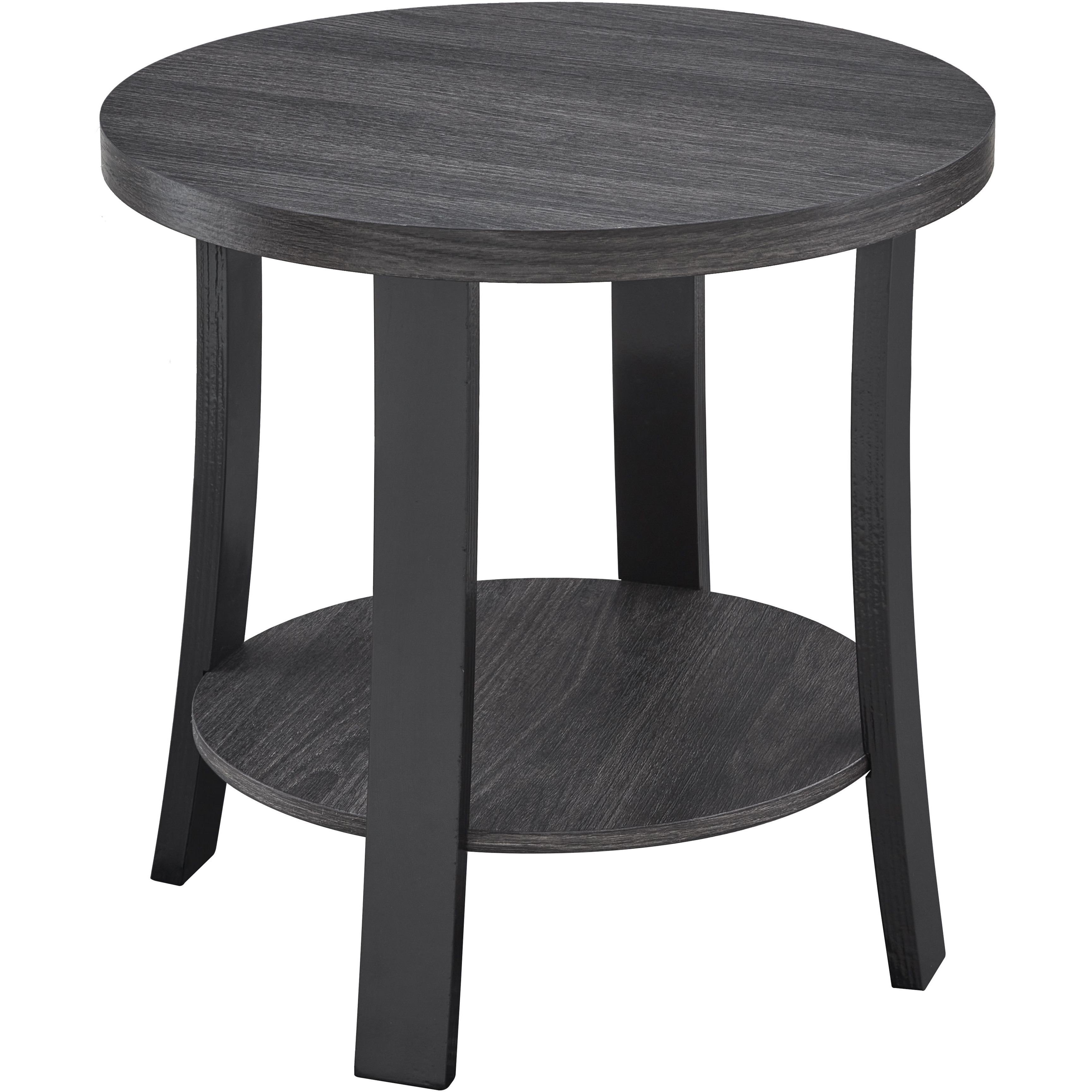 Anze Contemporary Round Wood Shelf End Table in Charcoal Finish