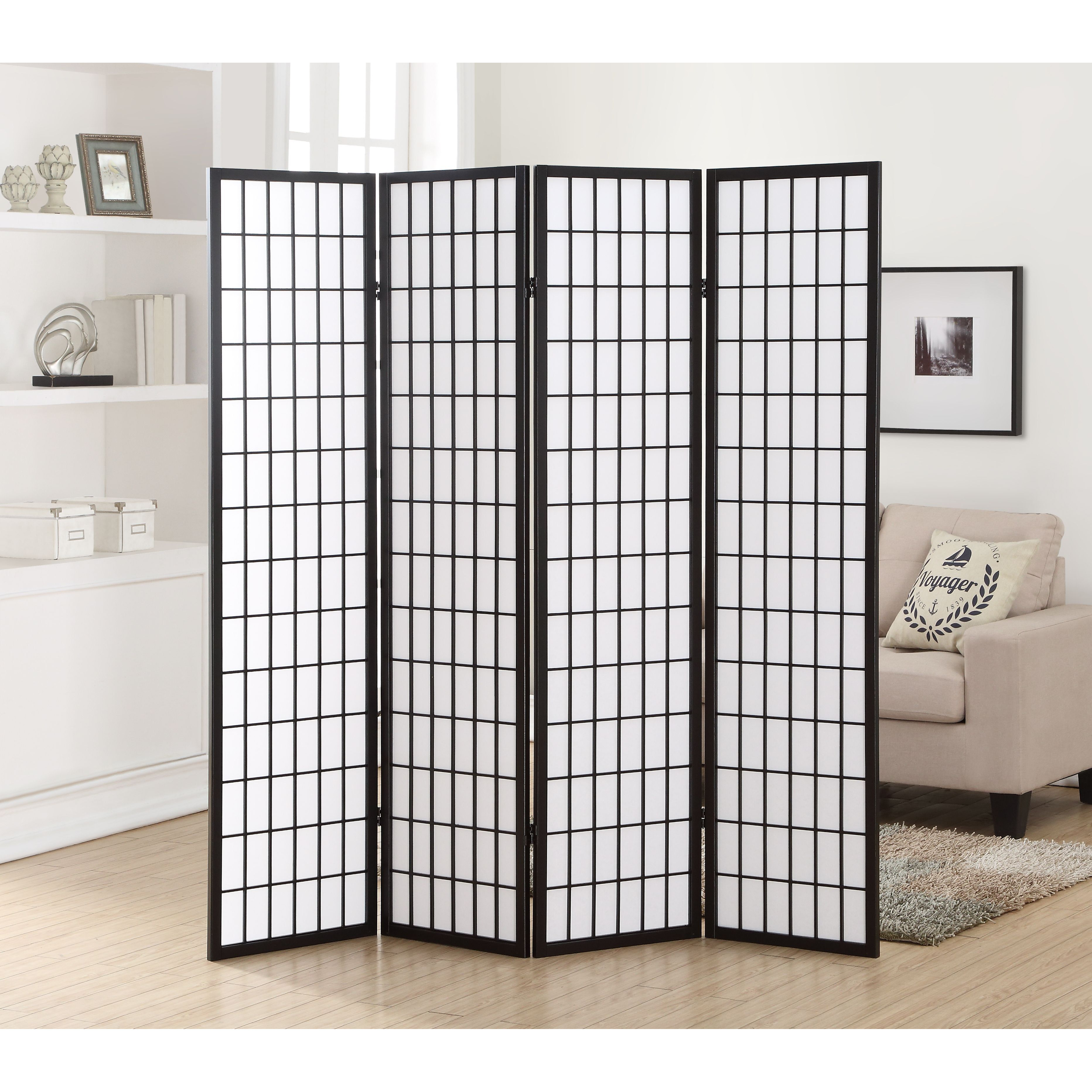 4 Panel Oriental Shoji Screen / Room Divider, Black