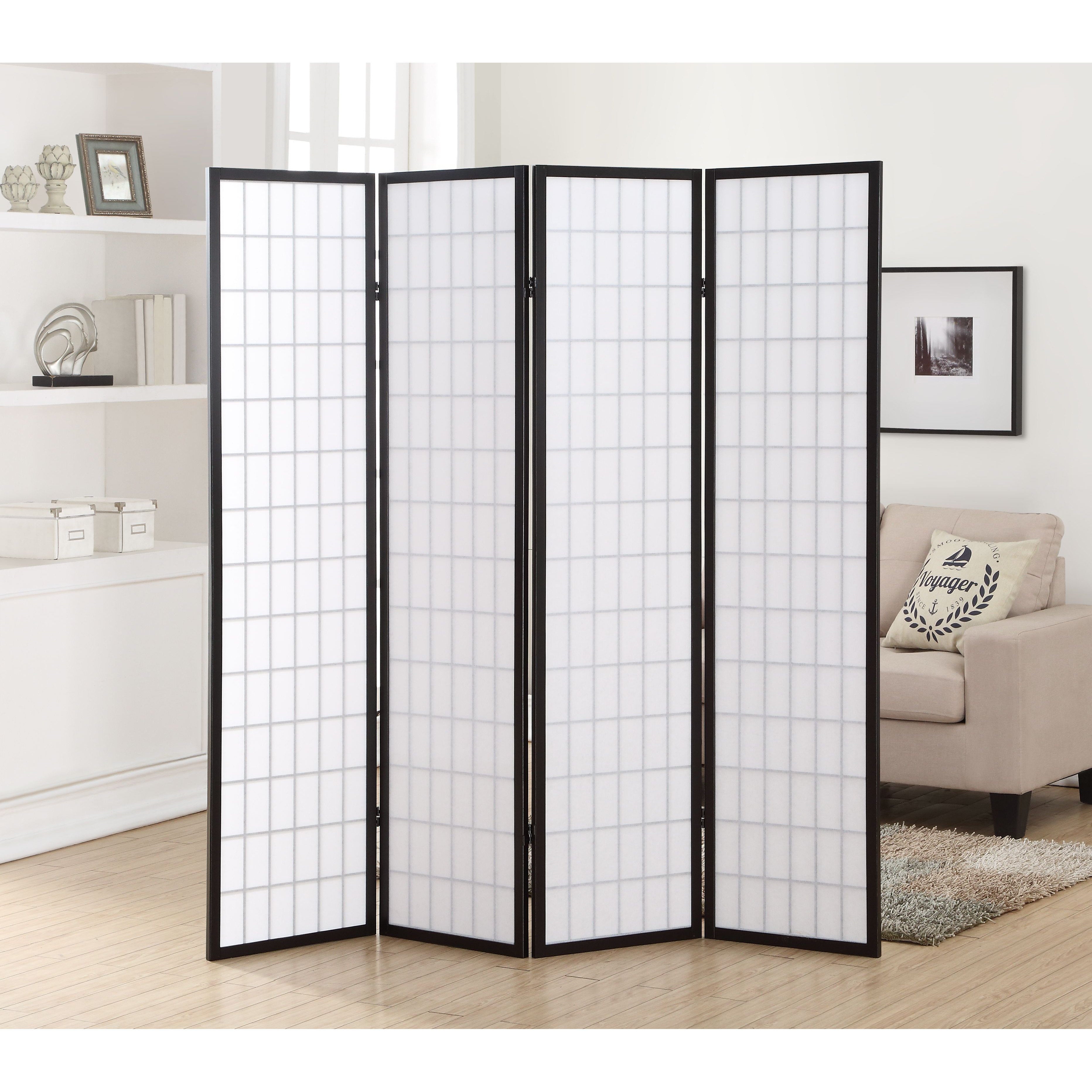 4 Panel Oriental Shoji Screen / Room Divider, Black