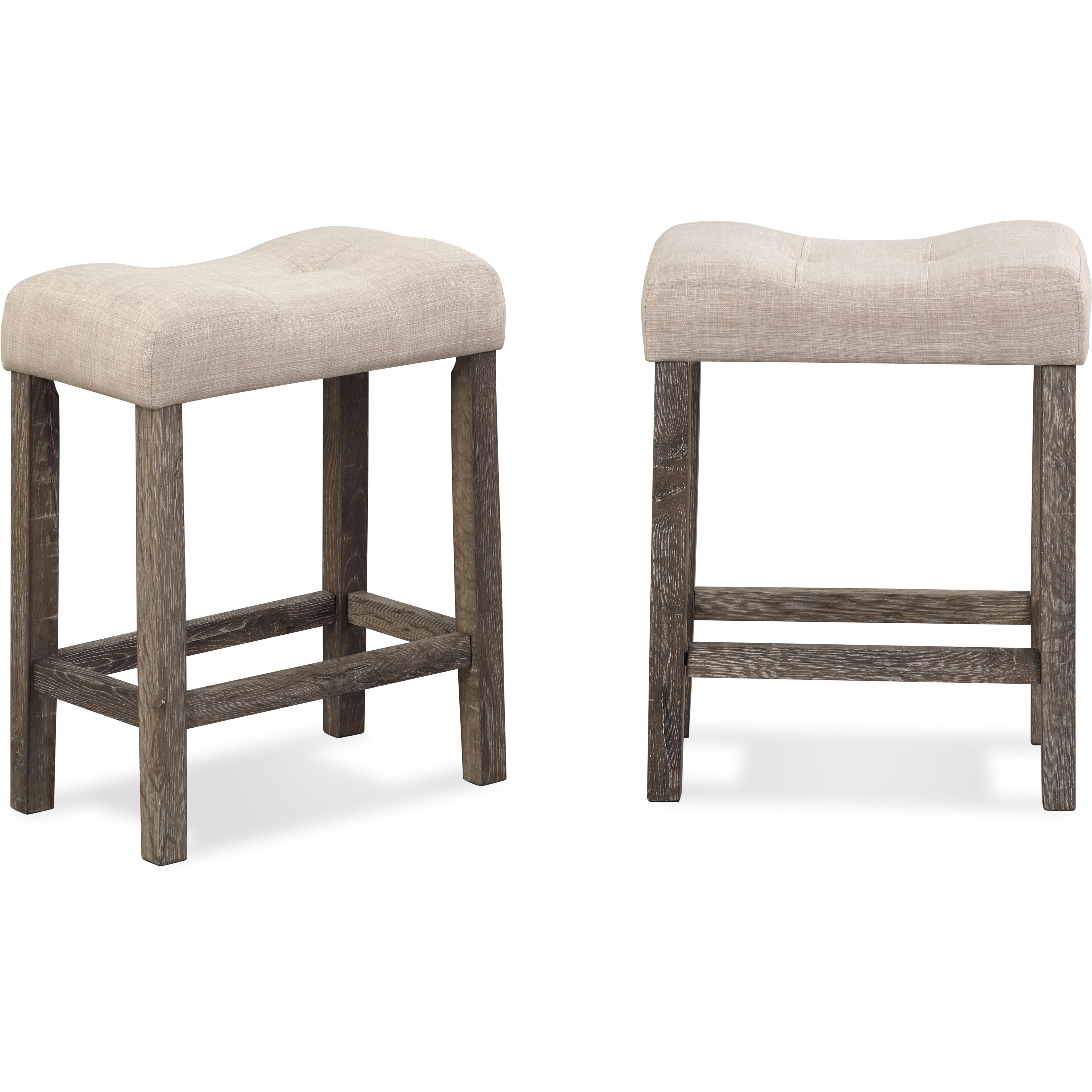 Sora Button Tufted Counter Height Saddle Stool, Set of 2, Taupe