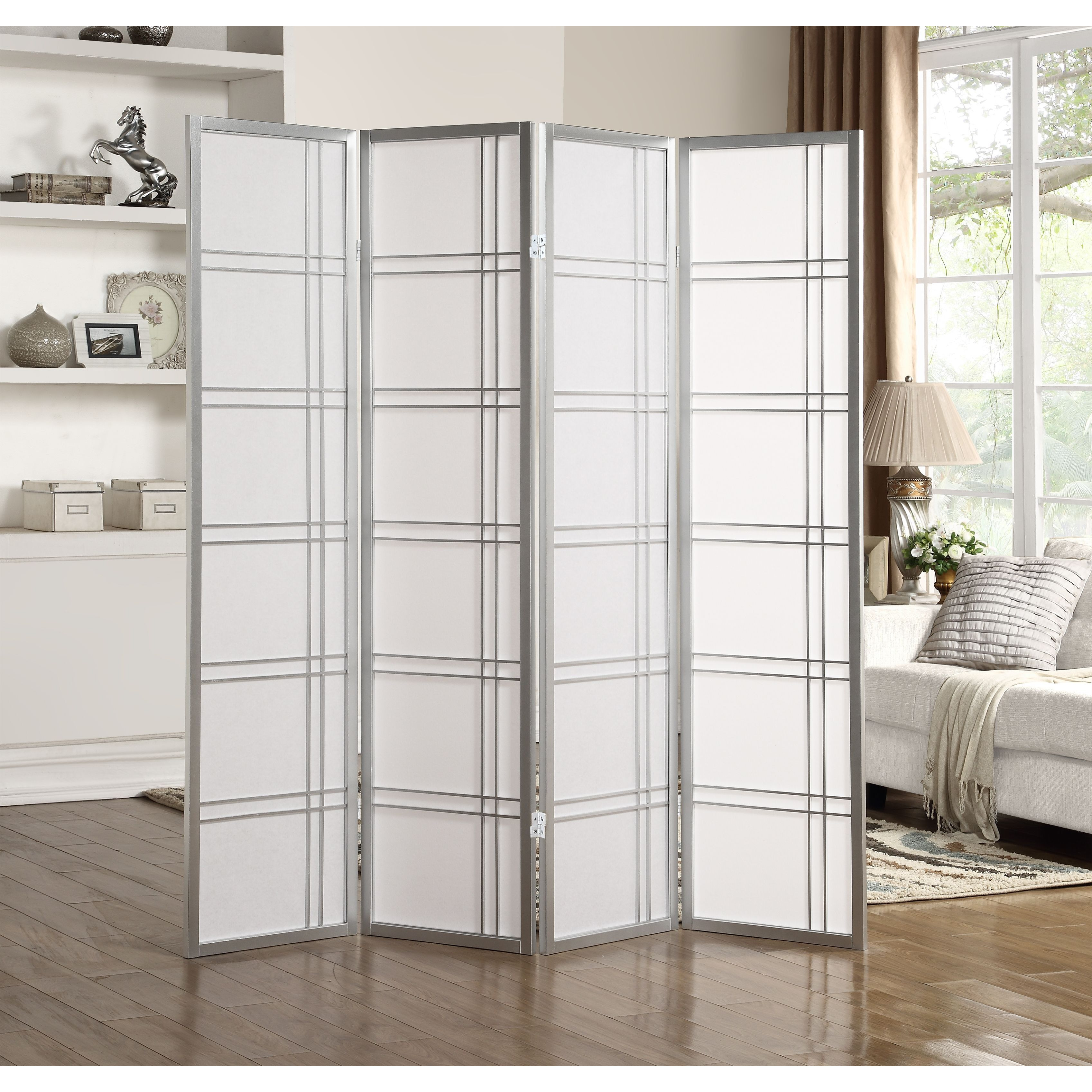 Seto 4-Panel Room Divider Screen, Silver