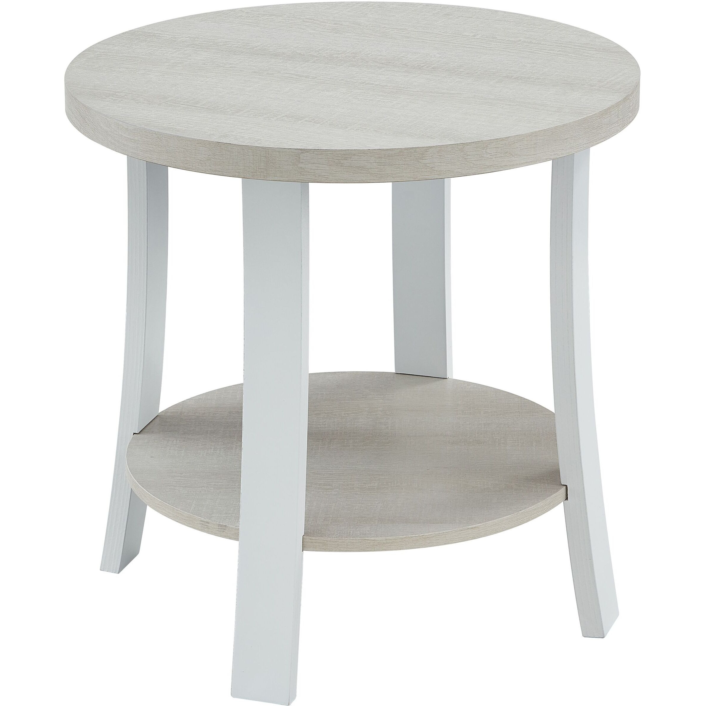 Anze Contemporary Round Wood Shelf End Table in White Finish