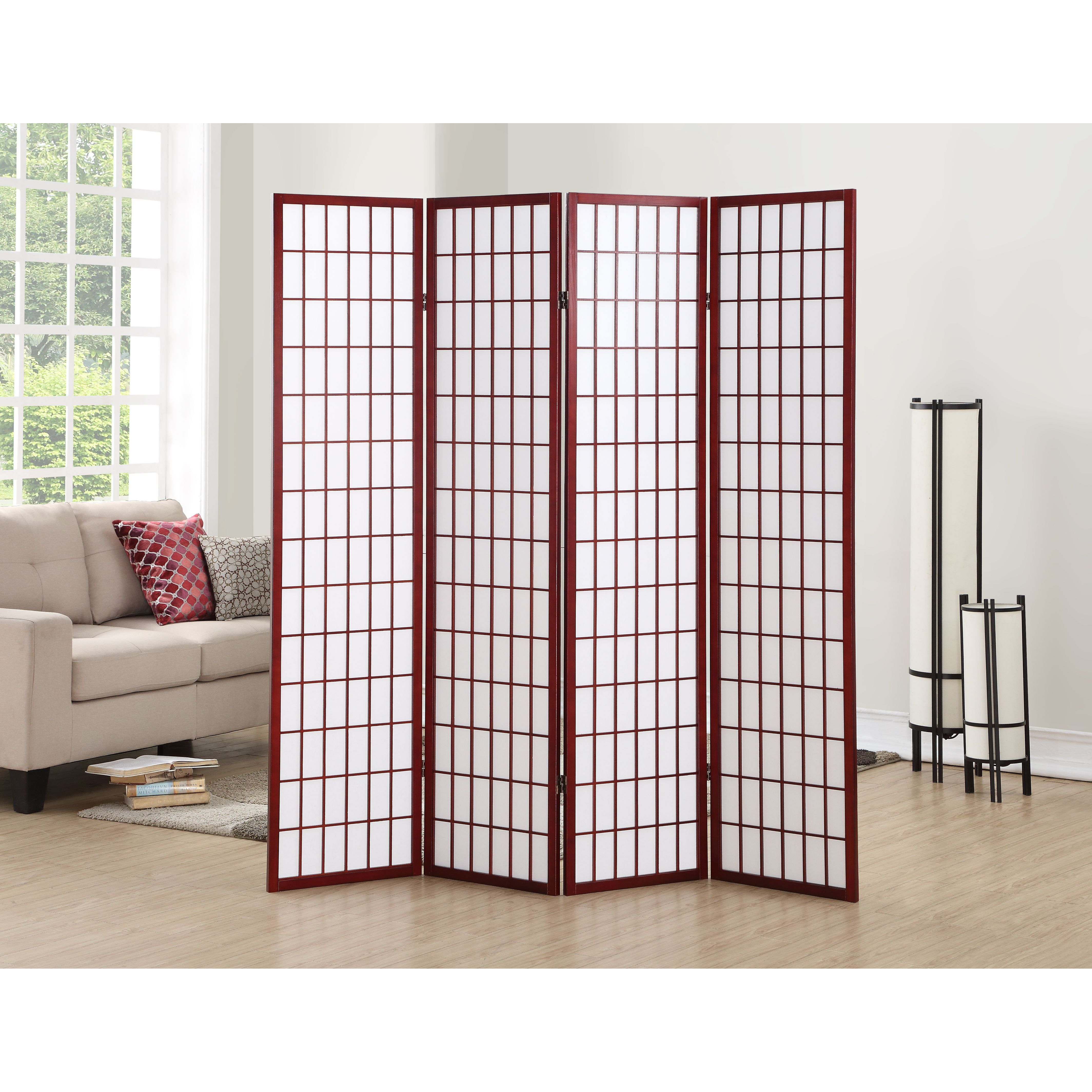 4 Panel Oriental Shoji Screen / Room Divider, Cherry
