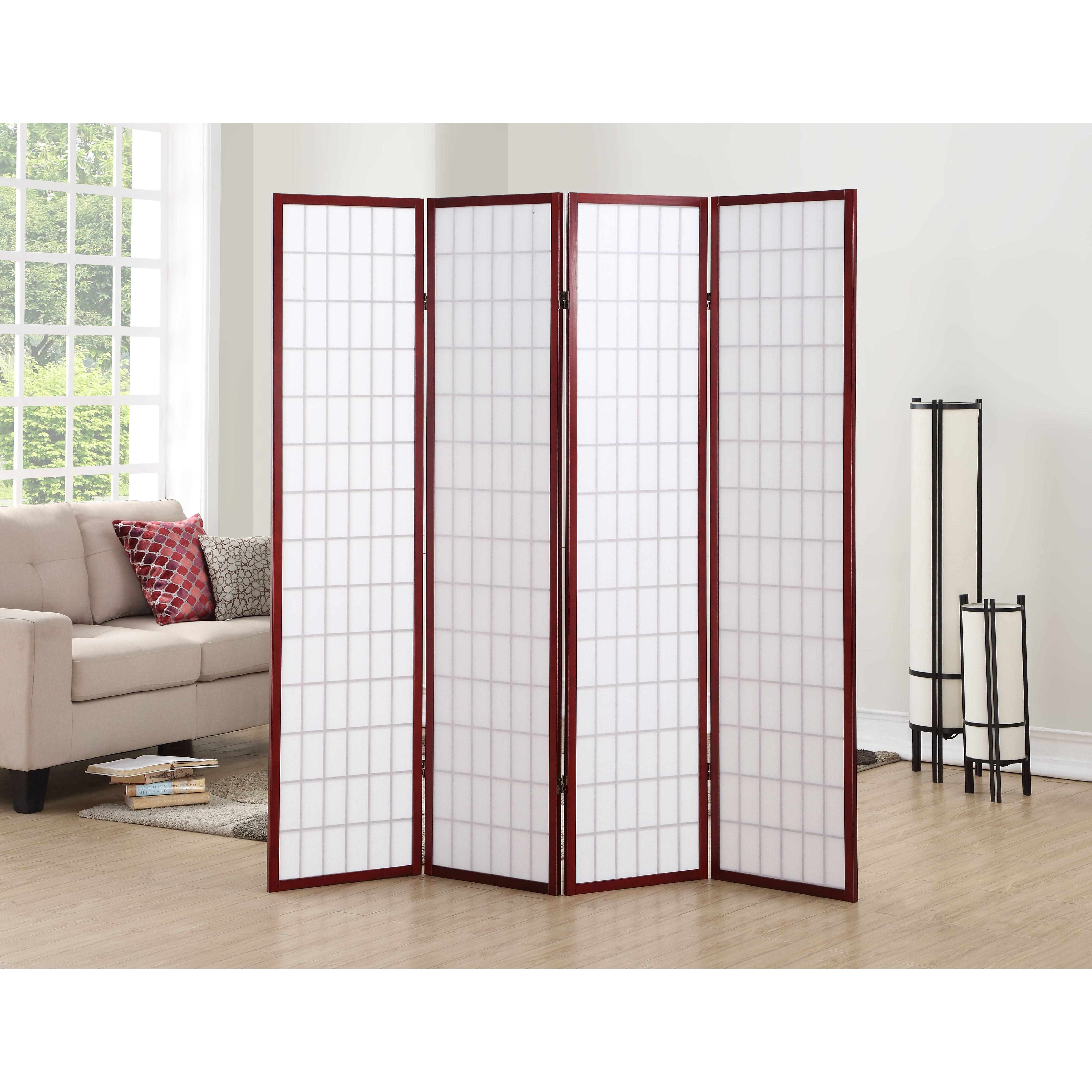 4 Panel Oriental Shoji Screen / Room Divider, Cherry