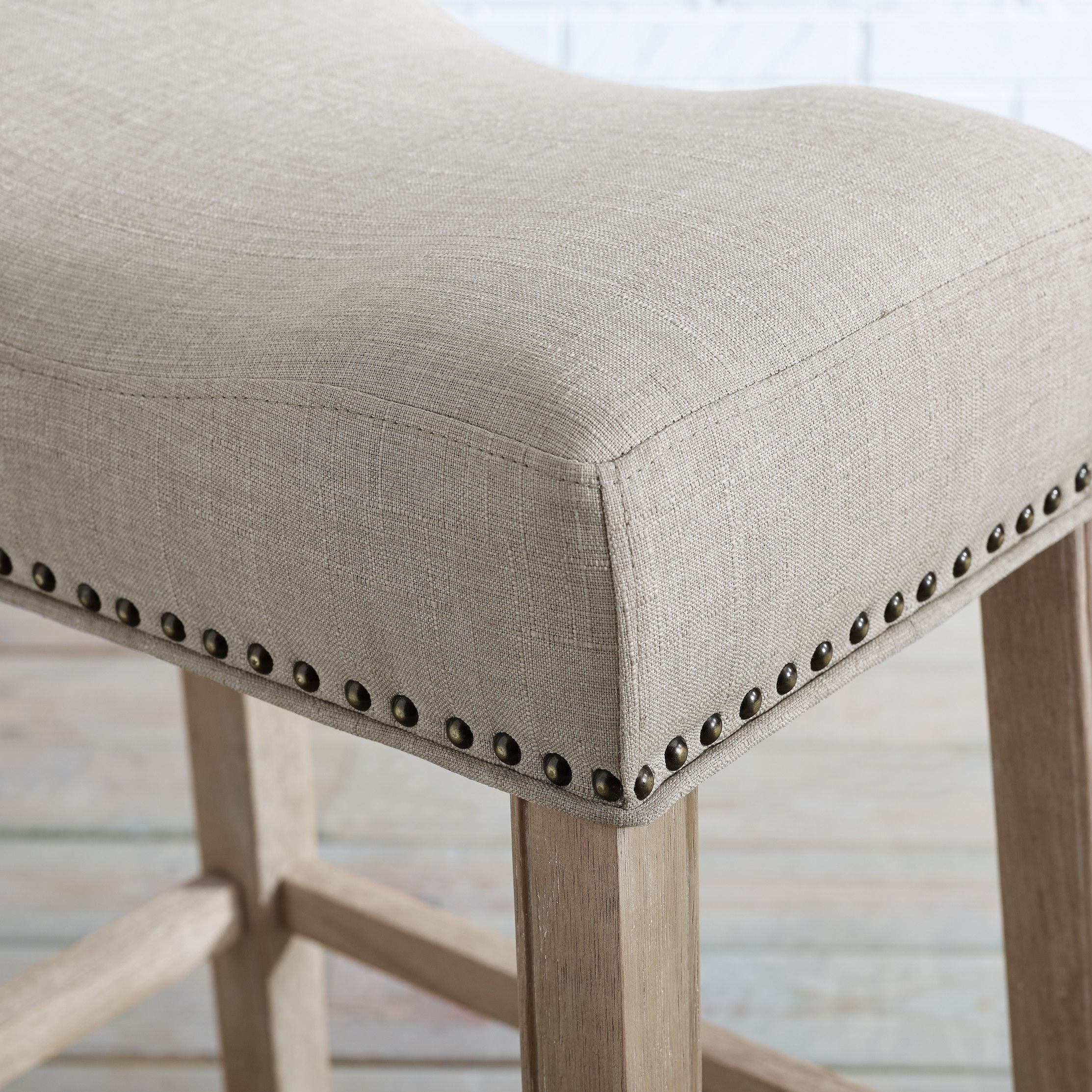 CoCo Upholstered Backless Saddle Seat Bar Stools 29 height Set of 2, Tan